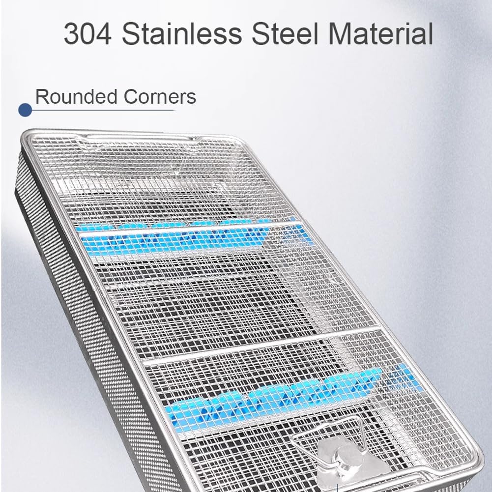 Cesta para Equipo médico Cesta de desinfección de Acero Inoxidable Cesta de Limpieza de Instrumentos de la Sala de Suministros quirúrgicos Bandeja de esterilización con Tapa(50 * 25 * 7cm)