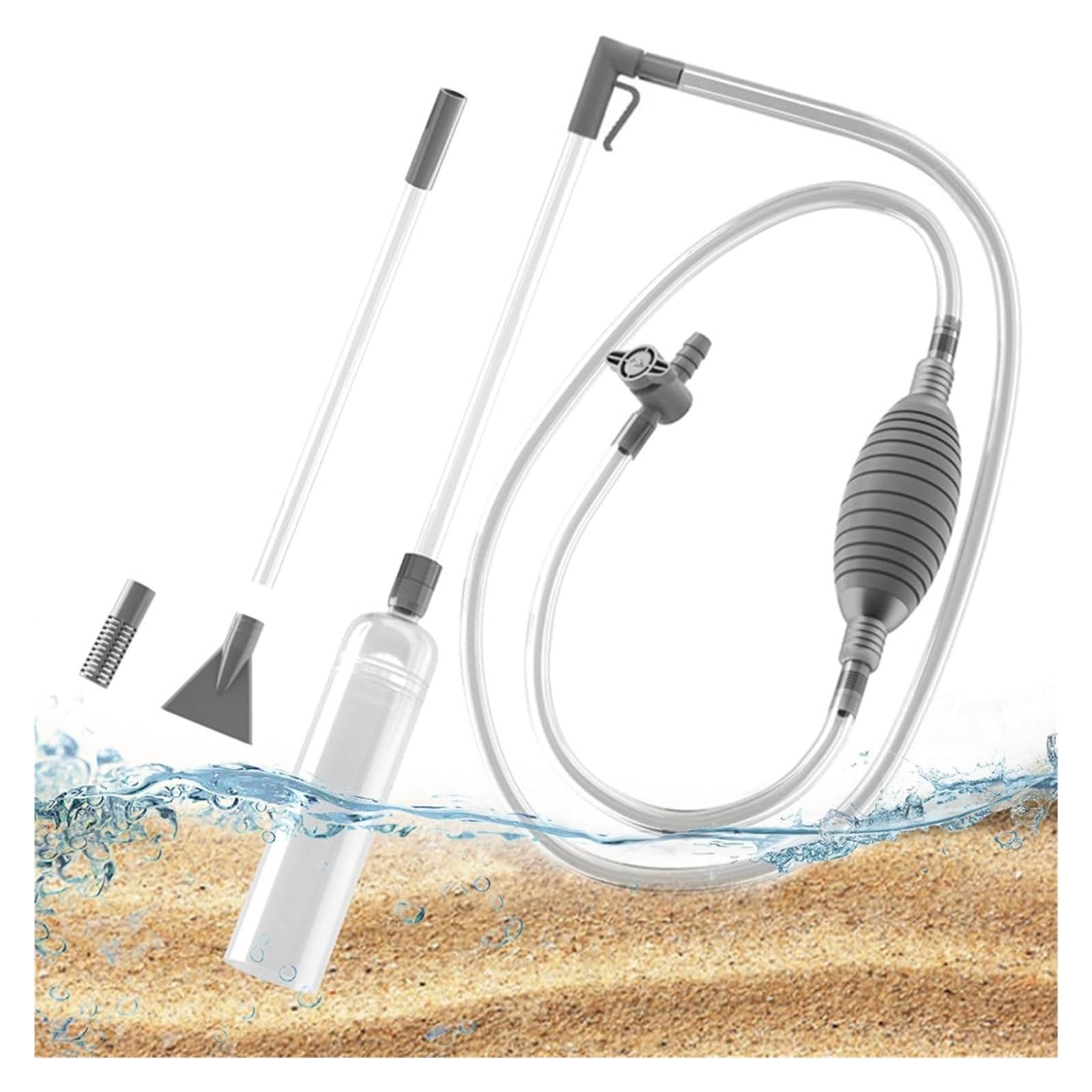 Kit de Herramientas de Limpieza con Tubo de extensión for pecera Grande, sifón for Acuario, Grava al vacío/Lavado de Arena y Cambio de Agua(Large-2.6M)