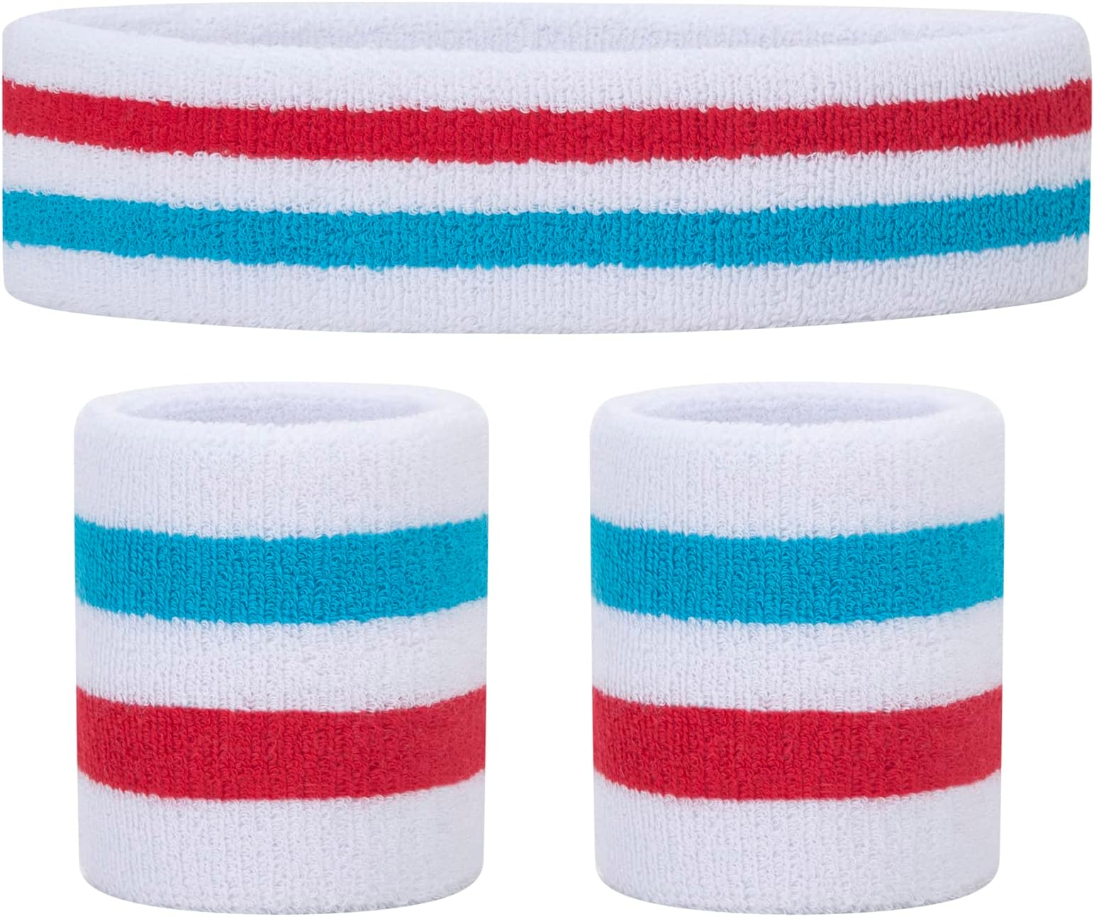 Sweatband Set Sports Headband Wristband Set Sweatbands Terry Cloth Wristband Wrist Sweatband Headbands Moisture Wicking Sweat Absorbing Head Band