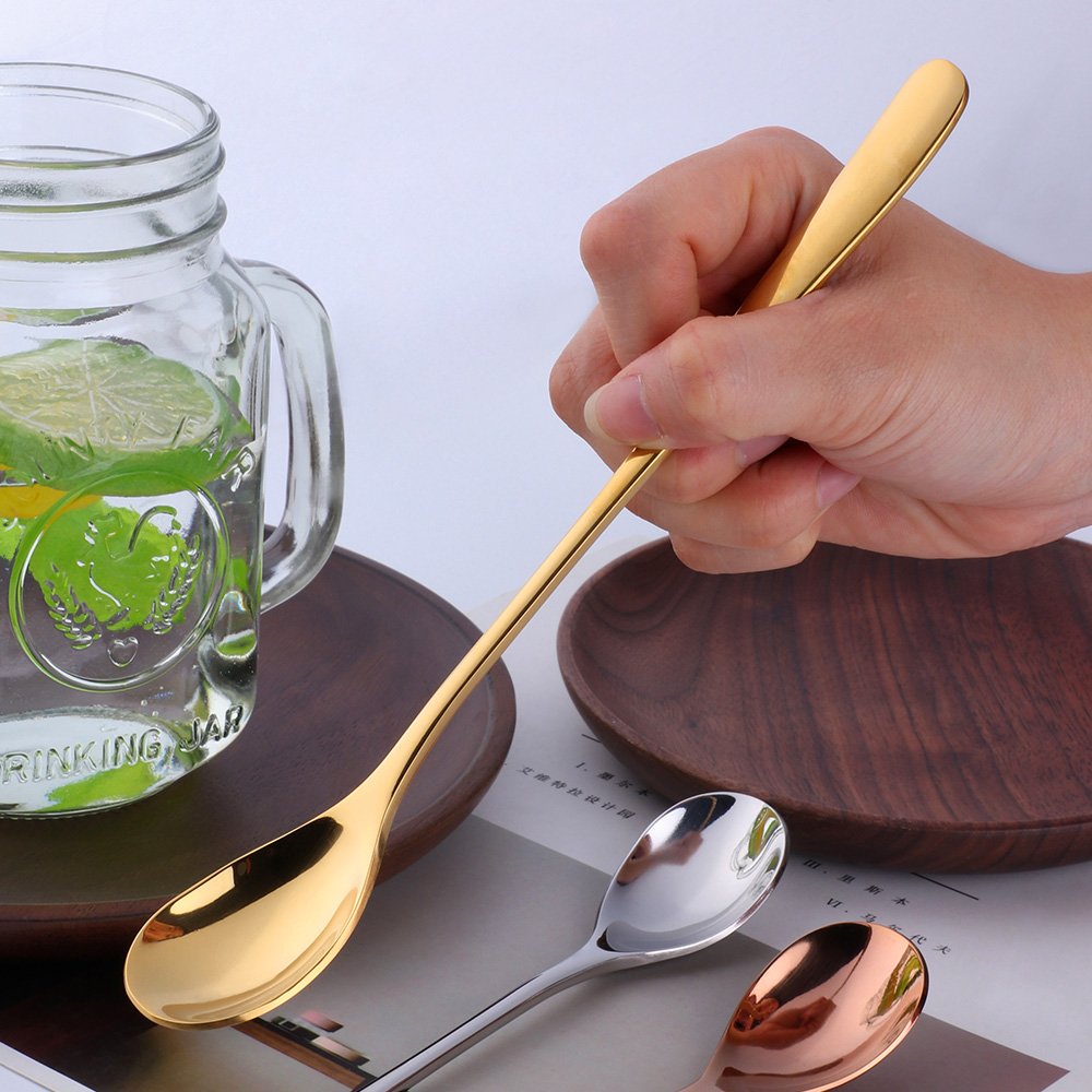 Cucchiaio da caffè per gelato colorato in acciaio inox 18/10, 8 pezzi, lunghezza 20,5 cm, per espresso, zucchero, dessert, marmellate, yogurt, longdrink e cocktail