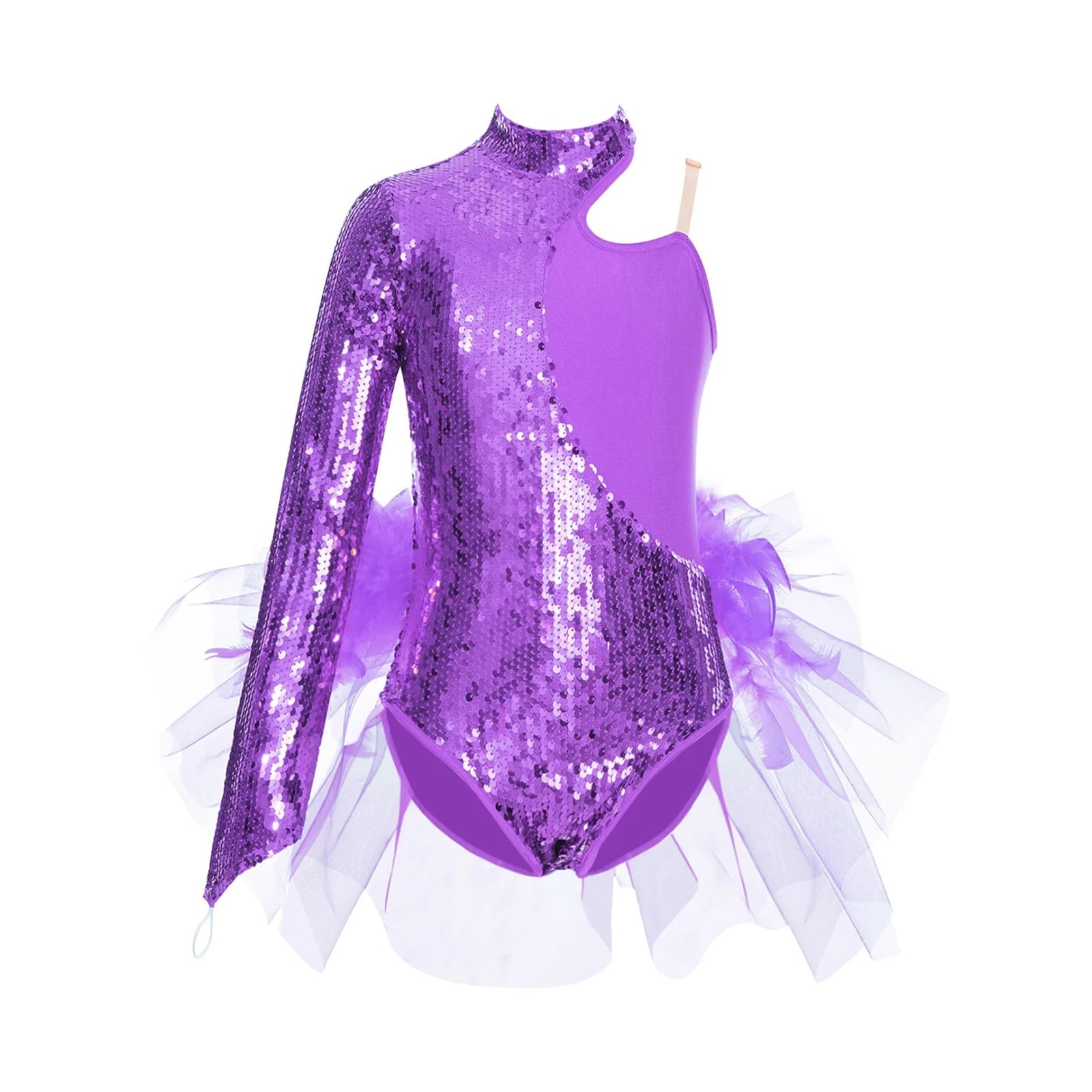 Justaucorps De Gymnastique Justaucorps de gymnastique for enfants, jupe en tulle à paillettes scintillantes, justaucorps de ballet for enfants, manches asymétriques, body de gymnastique, combinaison d