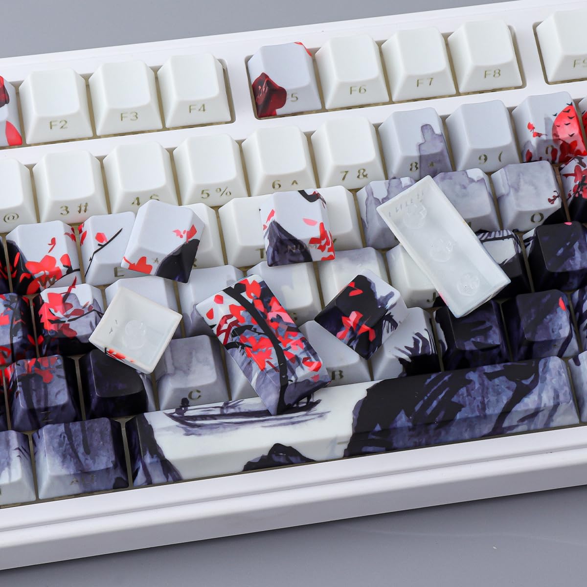 PBT Keycaps 130 klawiszy Double Shot Plum Blossom Keycaps, Shine Through Side Printed Keycaps, Cherry Profile Dye Sublimacja, Custom Keycap for Cherry MX Switch Mechanical Keyboards