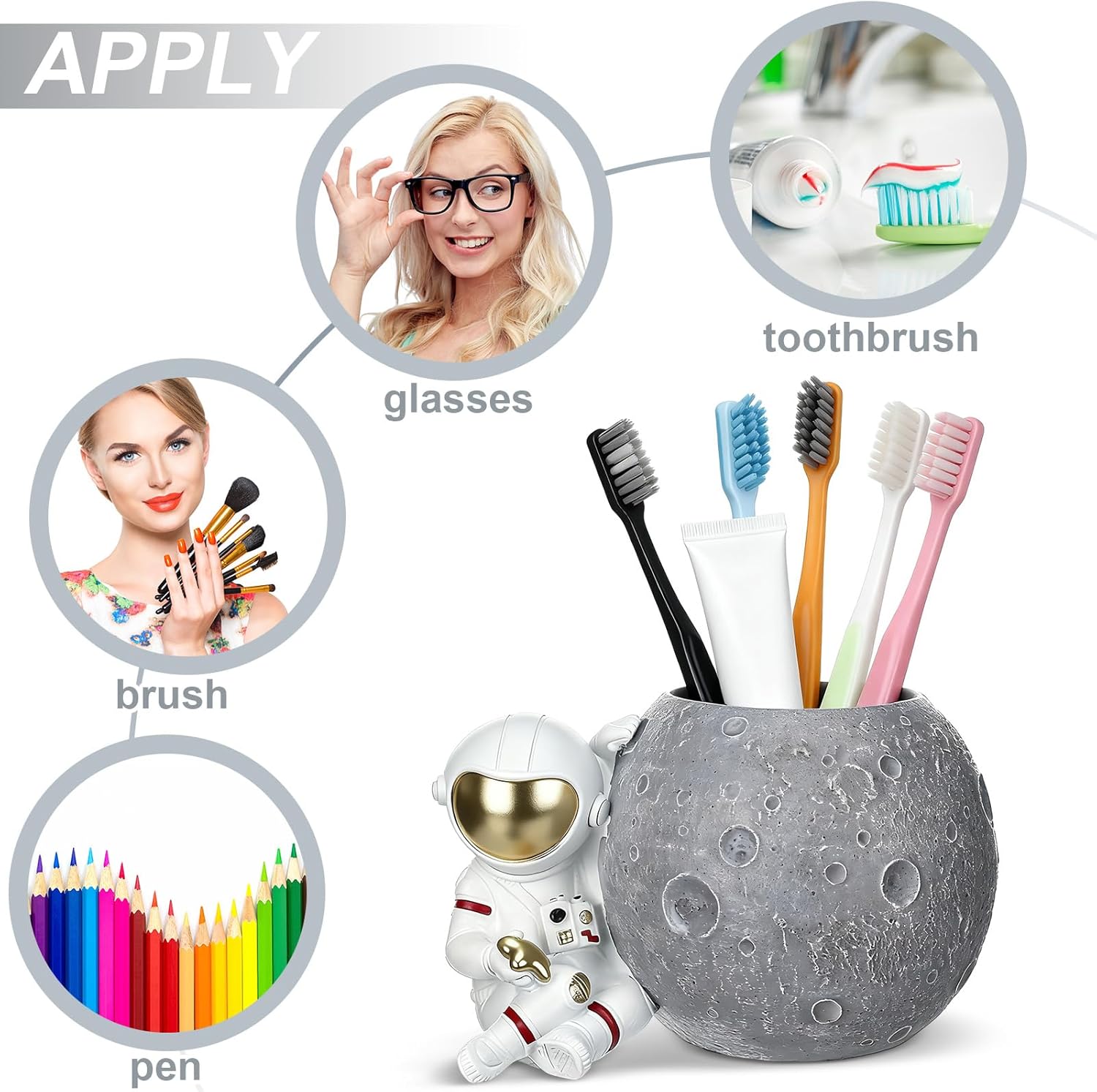 Astronaut Toothbrush Holders for Bathrooms Cute Space Astronaut Pen Holder Easy to Clean Toothbrush and Toothpaste Holder for Bathroom Organizer and Accessories Office Desk Supplies