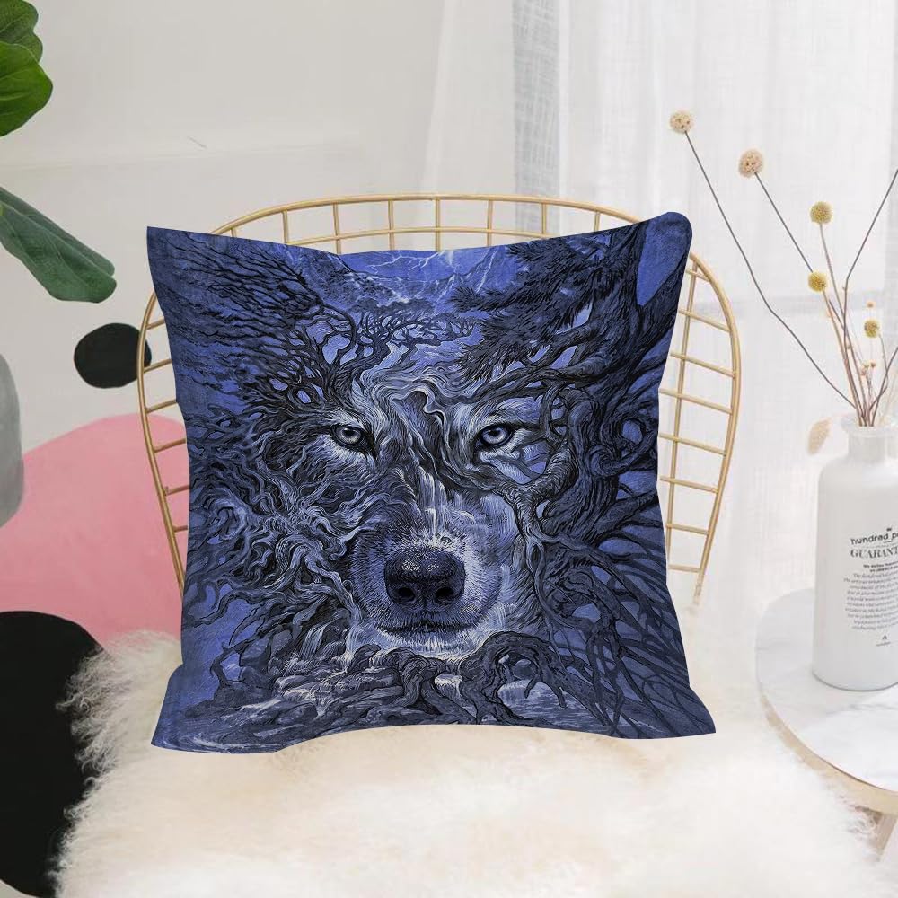 HYMSXW Cushion Cover,Throw Pillow Case Home Decorative for Living Room Bedroom Sofa Chair 20X20 Inch,Wolf, blues ghost painting with shadows of trees,Pillowcase 50X50cm