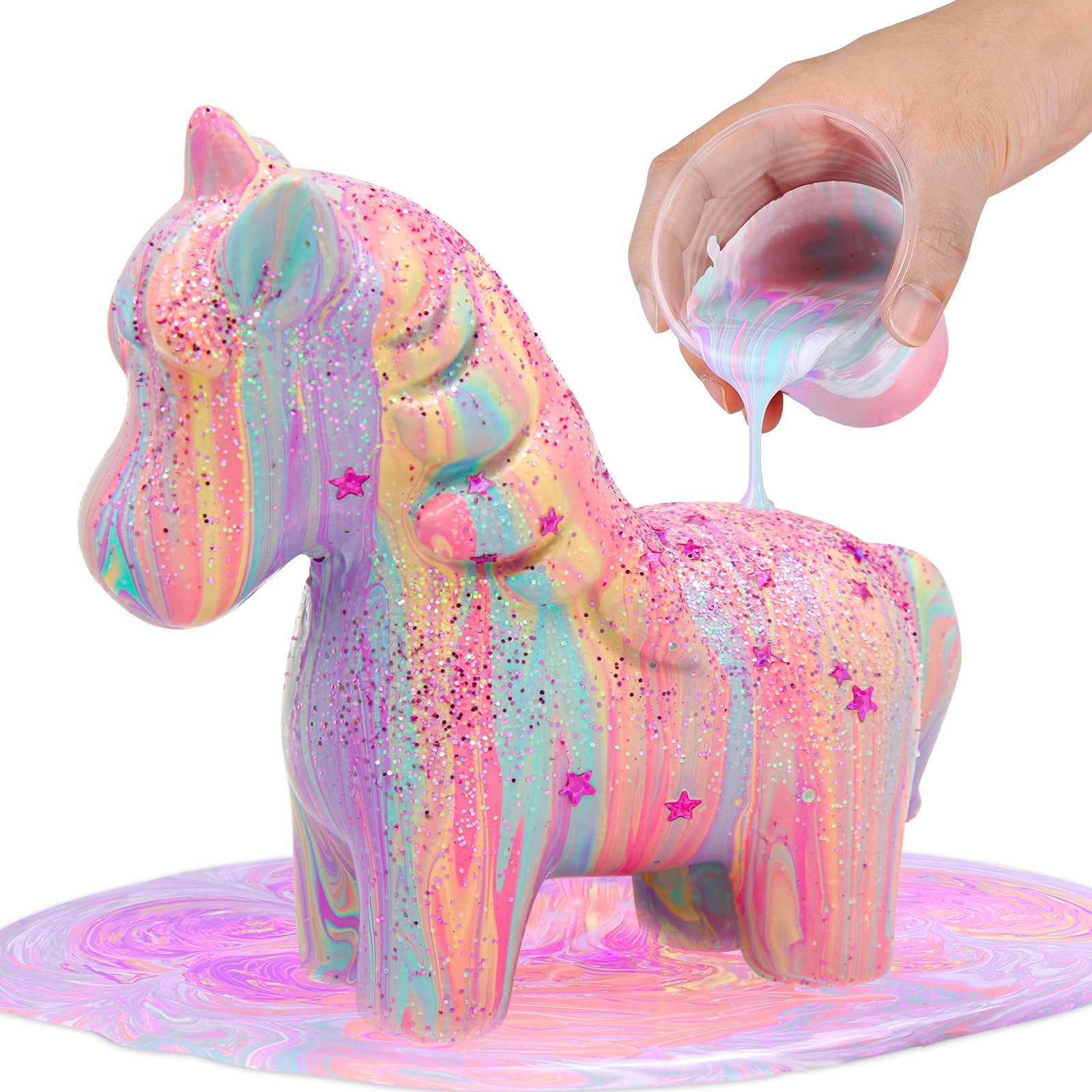 ONE TO FOUR Unicorns Paint Pouring Art Kit - DIY Craft Kids Age 6-12, Arts and Crafts Kit Girls & Boys, Toys Girls Boy Birthday Gift Ages 4 5 6 7 8 9 10 11 12+