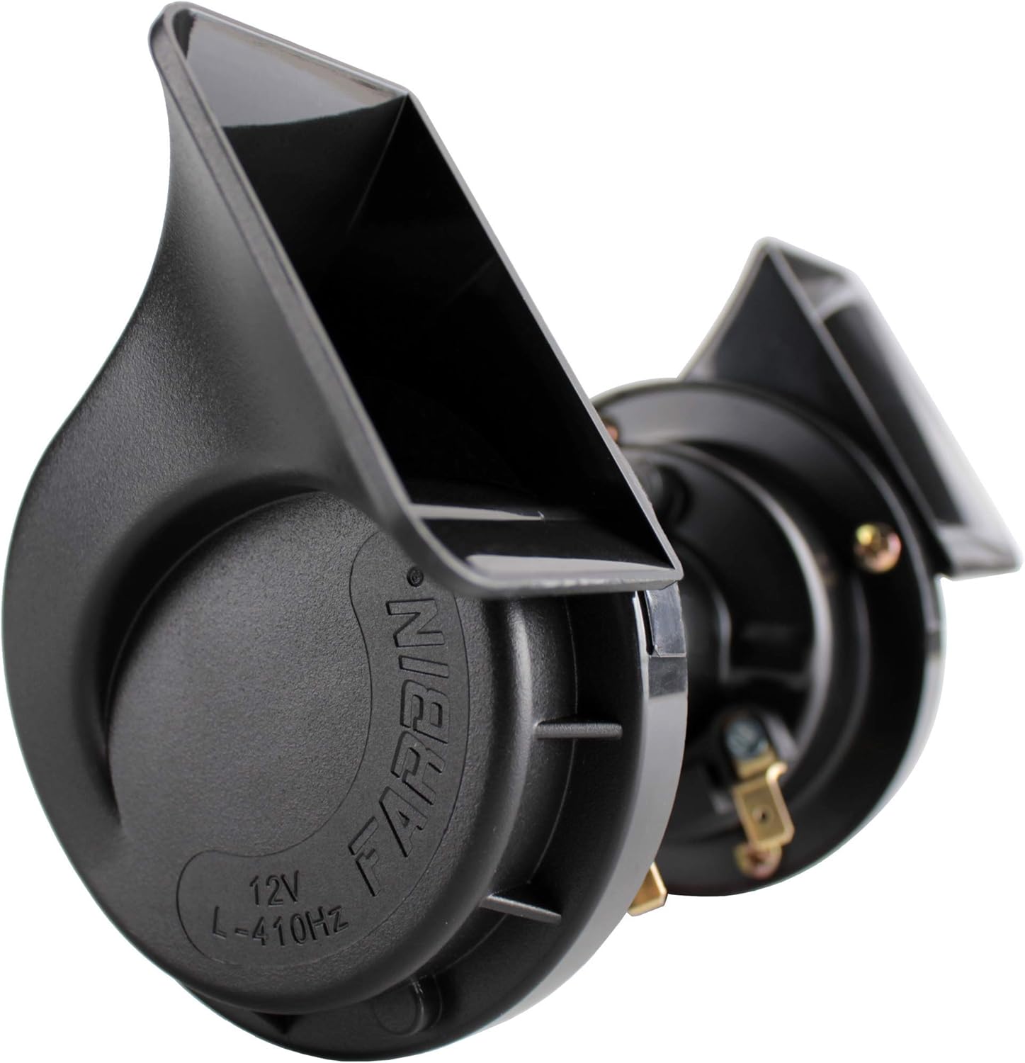 FARBIN Loud Truck Horn 12v Air Horn Loud Car Horn Kit with Relay Harness and Switch Button for Truck Car Train Motorcycle (Black horn with harness and button)