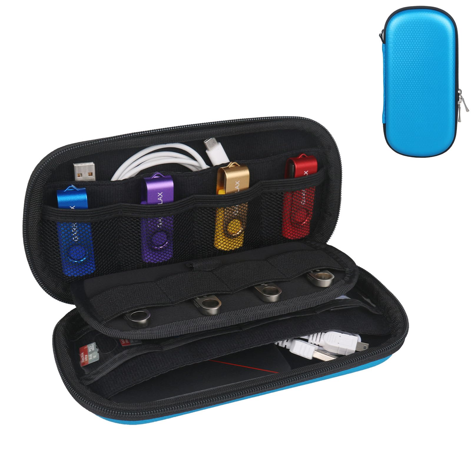 GARRULAX Digital Gadget Case Waterproof Memory Card Case Double Layers All-in-One Designed for External Hard Drive,USB Flash Drives,SD Card (Blue)