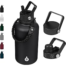 BJPKPK Half Gallon Insulated Water Bottles with Straw Lid, 64oz Large Water Jug, Stainless Steel Bottles with 3 Lids and Paracord Handle, Thermo for Hot &amp; Cold Liquid, Black