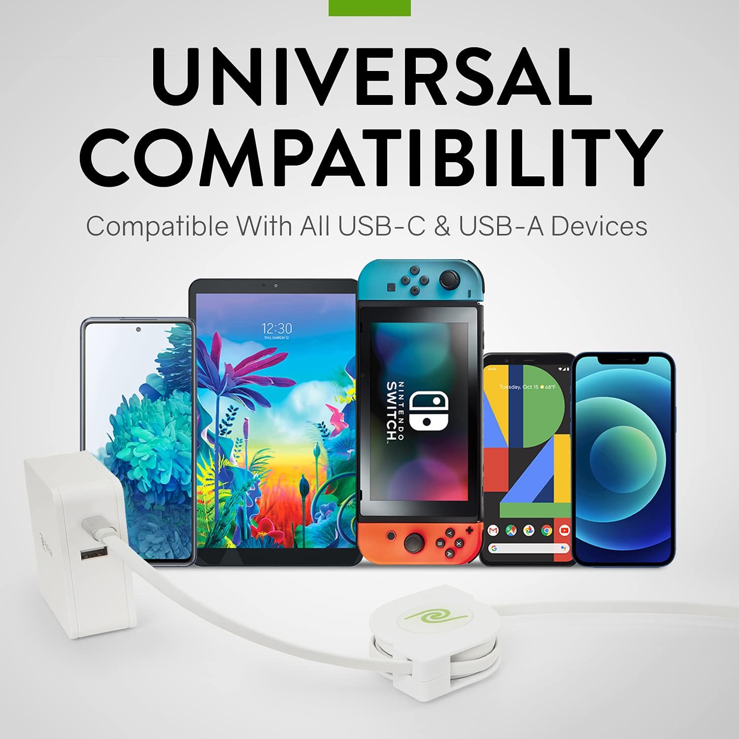 Flash Deals - 80% OFF ReTrak USB-C 61W Laptop Charger with Retractable Cable, 2-in-1 Wall Charger + USB-C to C Cable, Type C Charger with Dual Ports Compatible with Laptops, Phones, & Tablets