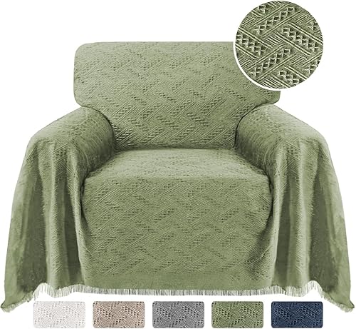 Turquoize Funda de sofá de algodón para sofá, color salvia, protector para sofás, fundas de sofá seccional lavables para perros, con tela jacquard