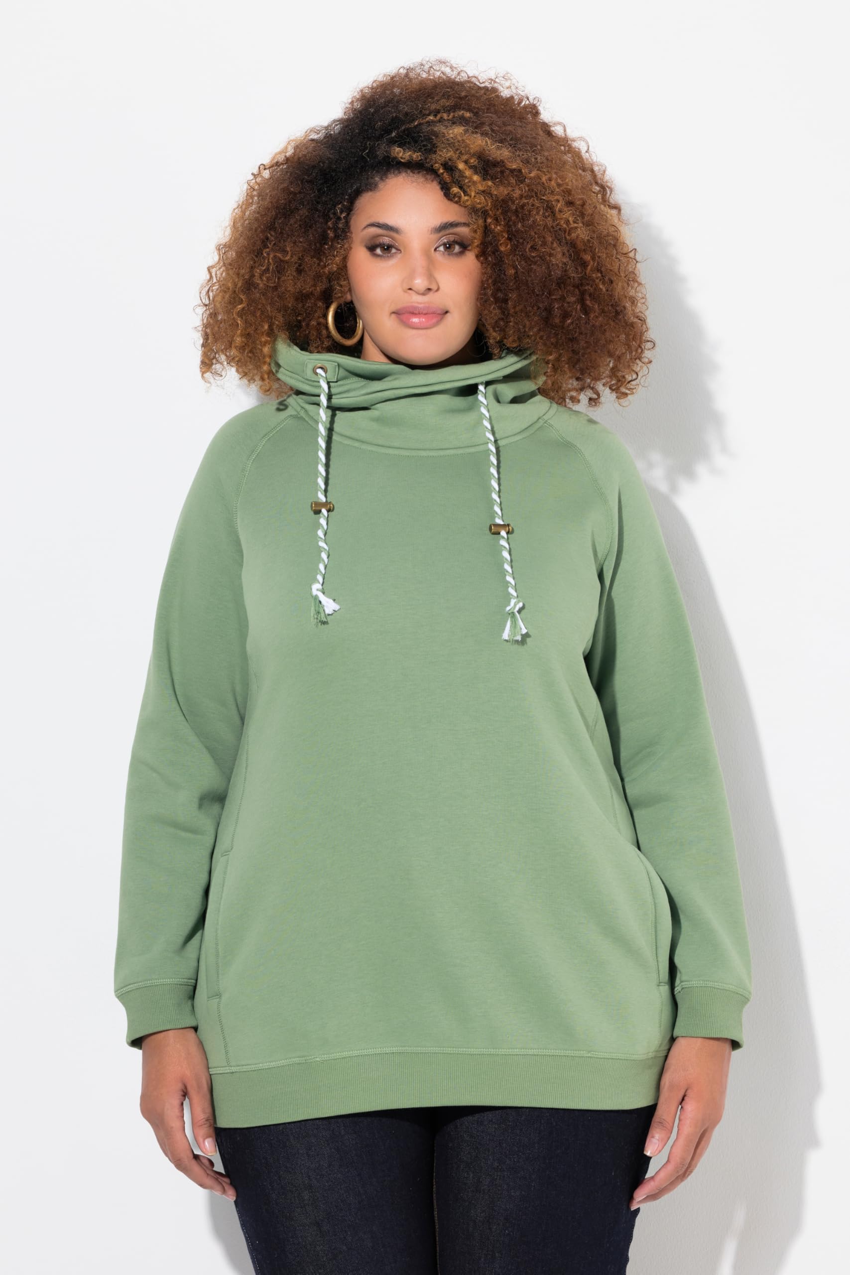 Ulla Popken Bluza sportowa Kobiety Sweatshirt, Weiter Stehkragen, Taschen, Raglan-langarm
