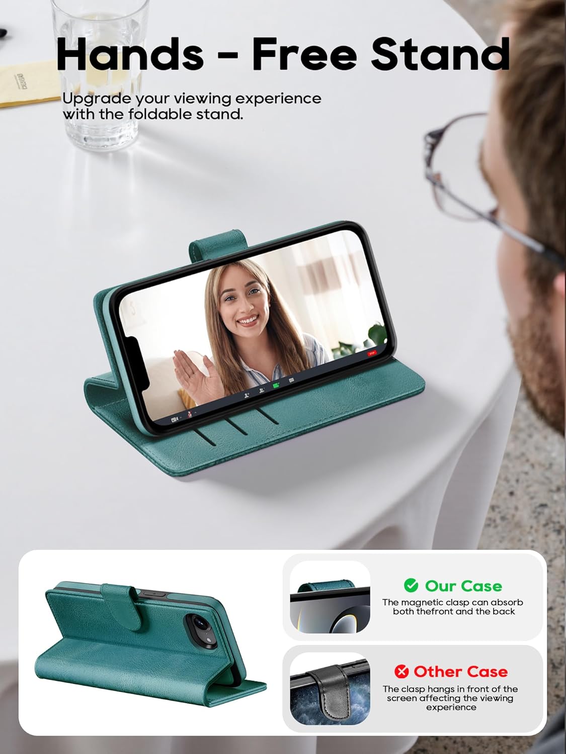 Compatible with iPhone 17e/16e Wallet Case with Card Holder, 2 in 1 Magnetic Detachable & Wireless Charging Support, PU Leather Flip Phone Cover (Vintage Green)