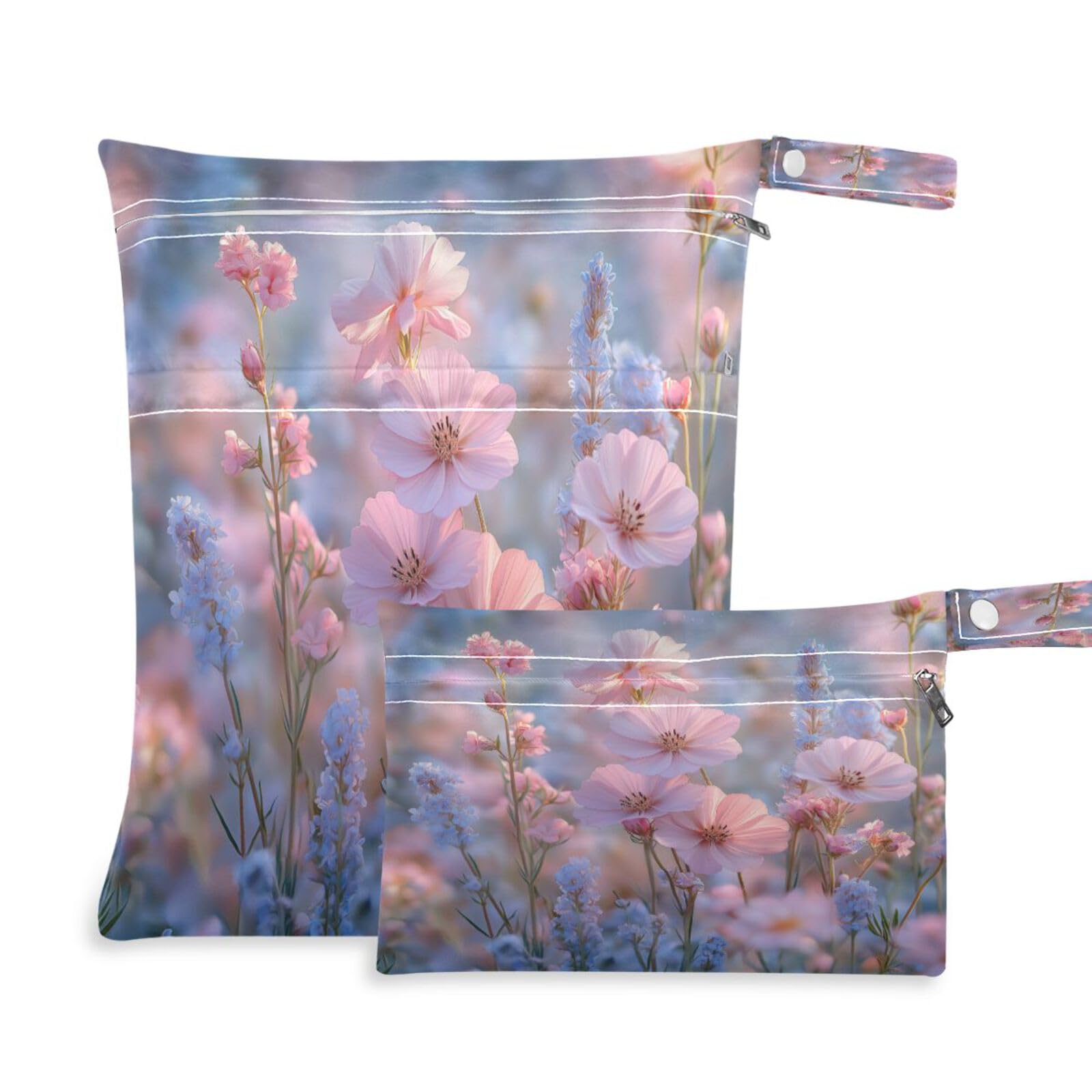 ATTX Floral Landscapes Wet Dry Bags 2-Pack - Reusable Cloth Diaper Storage for Travel, Beach & Gym | Multi-Use Waterproof Bags for Swimsuits, Baby Clothes, Sports Gear#395
