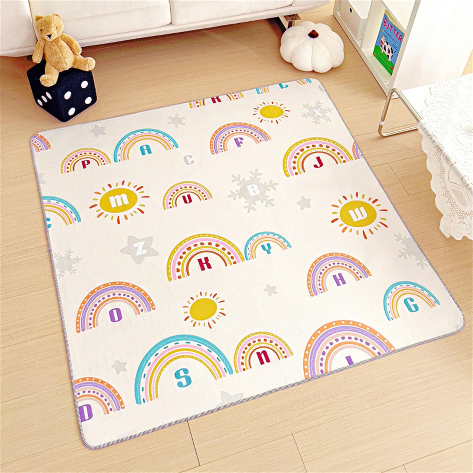 Treer Baby Splat Floor Mat for Under High Chair, Cartoon Style Highchair Splash Mat Waterproof Spill Mat Anti Slip Baby Feeding Mat/Weaning Mat/Messy Mat (70x100cm,Snowflake)