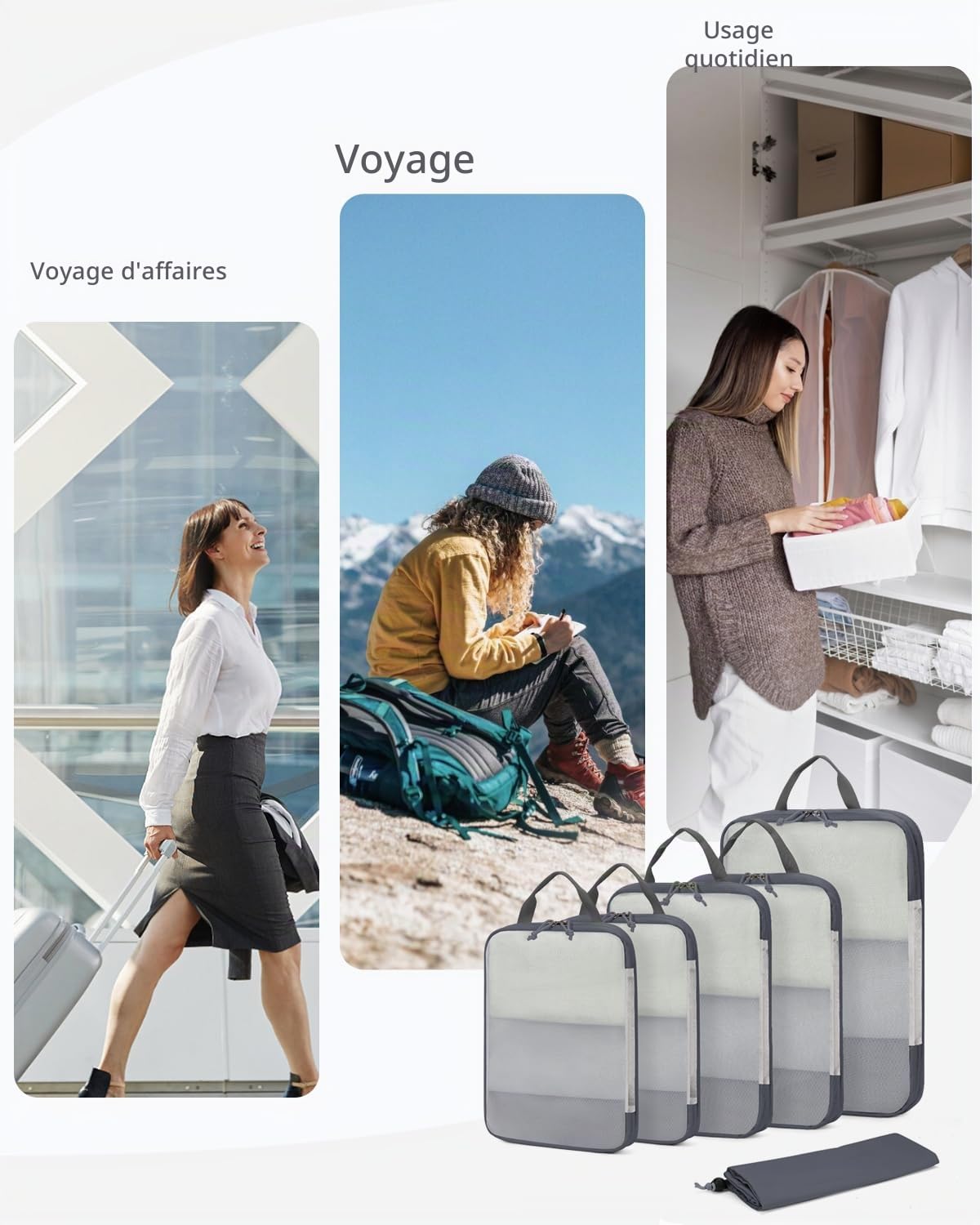 ECOHUB Organisateur Valise Packing Cubes - 6 Pièces Sac Rangement Valise Léger et Respirant Housse Compartiment Valise Organiseurs de Bagage Pochette Vetement Voyage, Gris