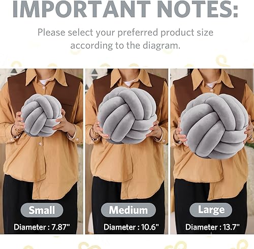 Miniatura 7 de Sioloc - Almohadas de nudo suave, cojín redondo para decoración del hogar, almohada de bola anudada hecha a mano (7.8 pulgadas, color gris)