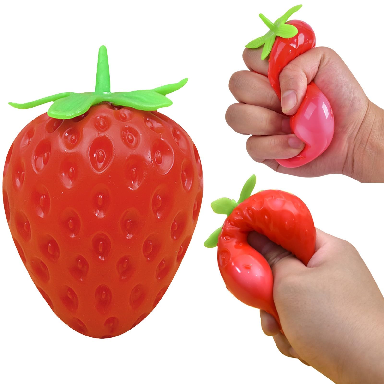 Strawberry Squishy, Big Brain Cheese Stress Ball Realistic Design, Anxiety Relief Fidget Toy Sensory Toys For Adults & Kids (Strawberry) — image 1
