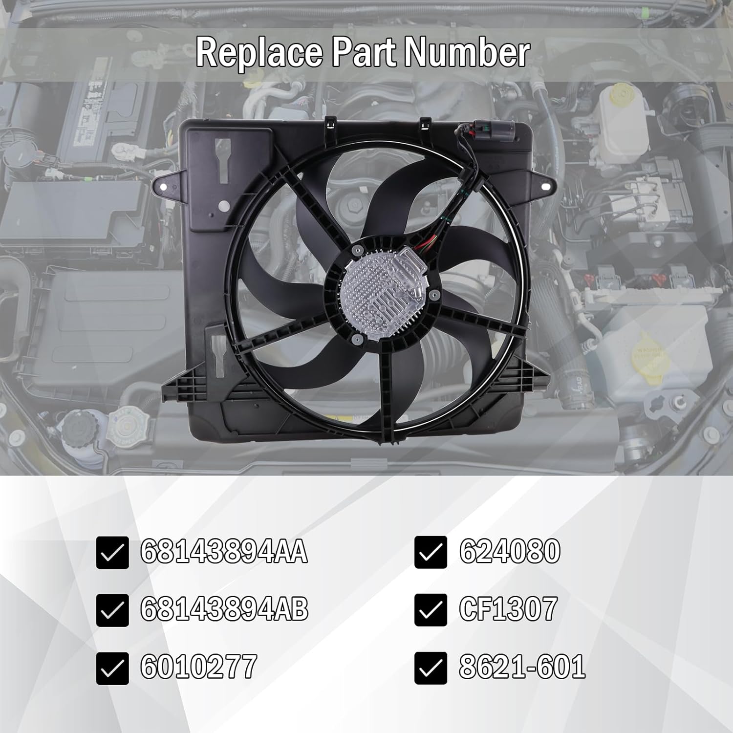 Engine Cooling Radiator Fan Assembly Compatible with 2012-2017 Jeep Wrangler,2018 Wrangler JK 3.6L Replace#68143894AA 68143894AB 621-601 6010277 624080 CF13078
