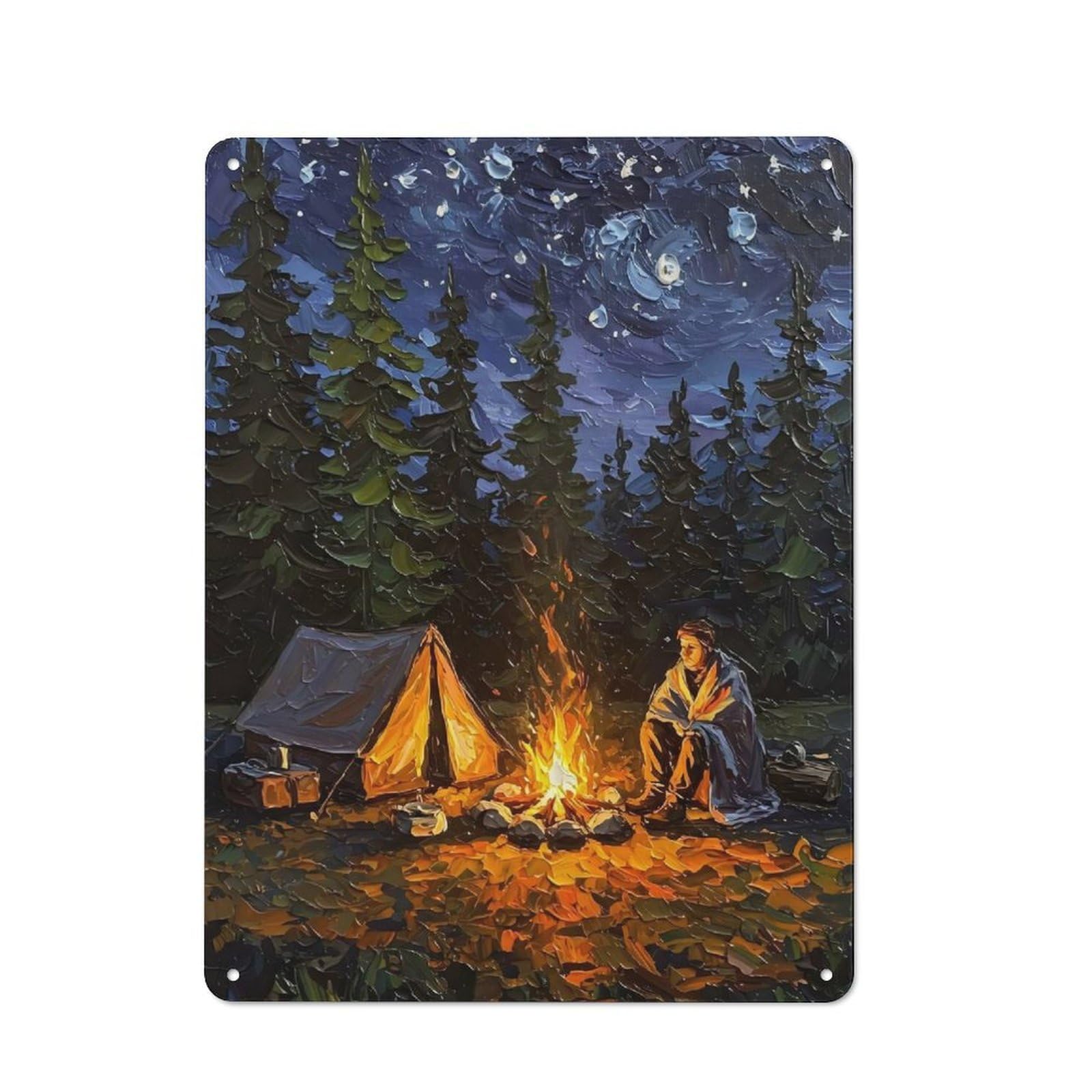 Junmoney Campfire Under The Stars Retro Metal Plaque 40X30cm For Garage Or Workshop, Housewarming Wall Decor For People Furnishing Garage And Workshop
