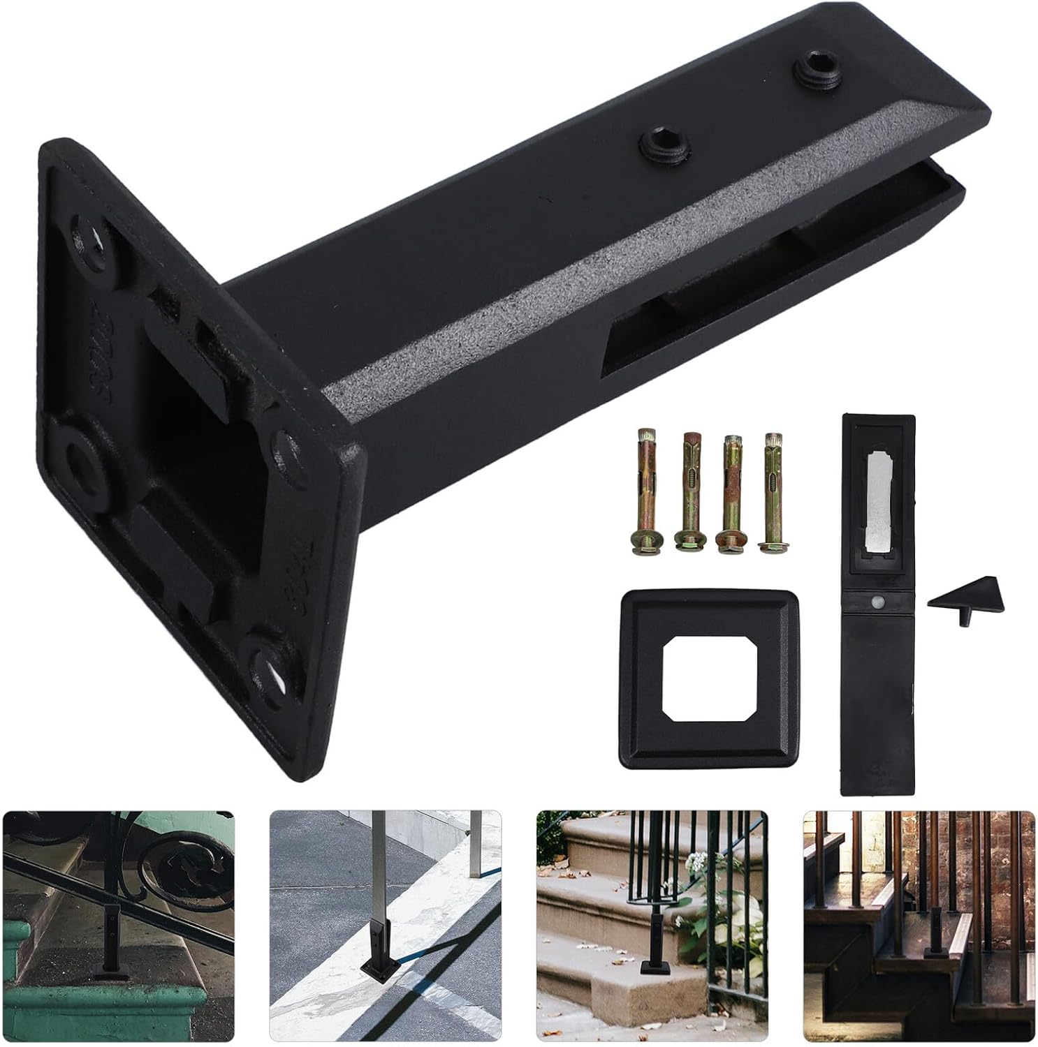 Stainless Steel Glass Clip Floor Mount for Pool Handrail Stair Balustrade, 200mm Height Glass Railing Bracket Screws, Balcony and Garden Fencing Holder