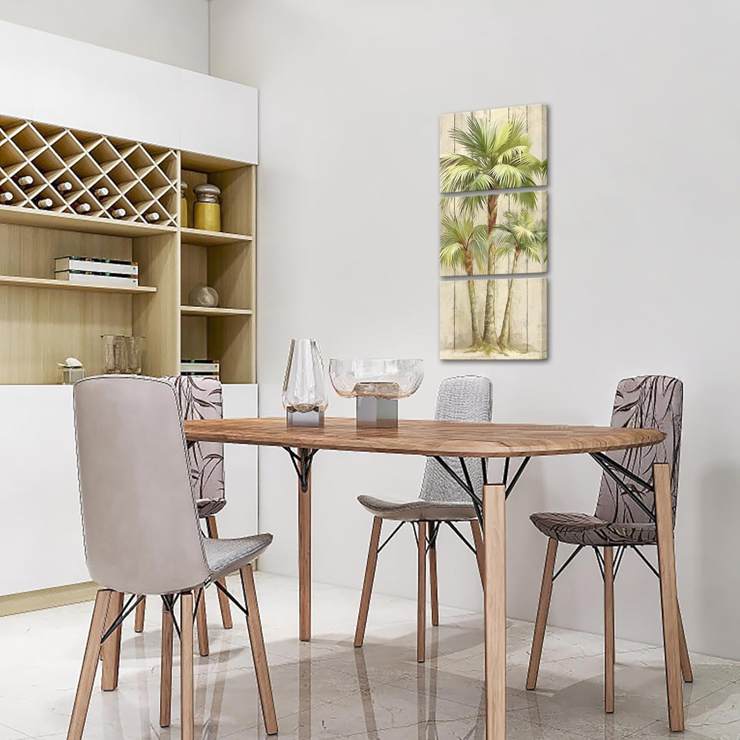 KREATIVE ARTS Tropical Getaway Palm Tree Triptych Canvas Wall Art Set - Palm Tree Painting on Tropical Beach Prints Vintage, 3 Pieces Ready to Hang, Vertical, 12"x16" Each