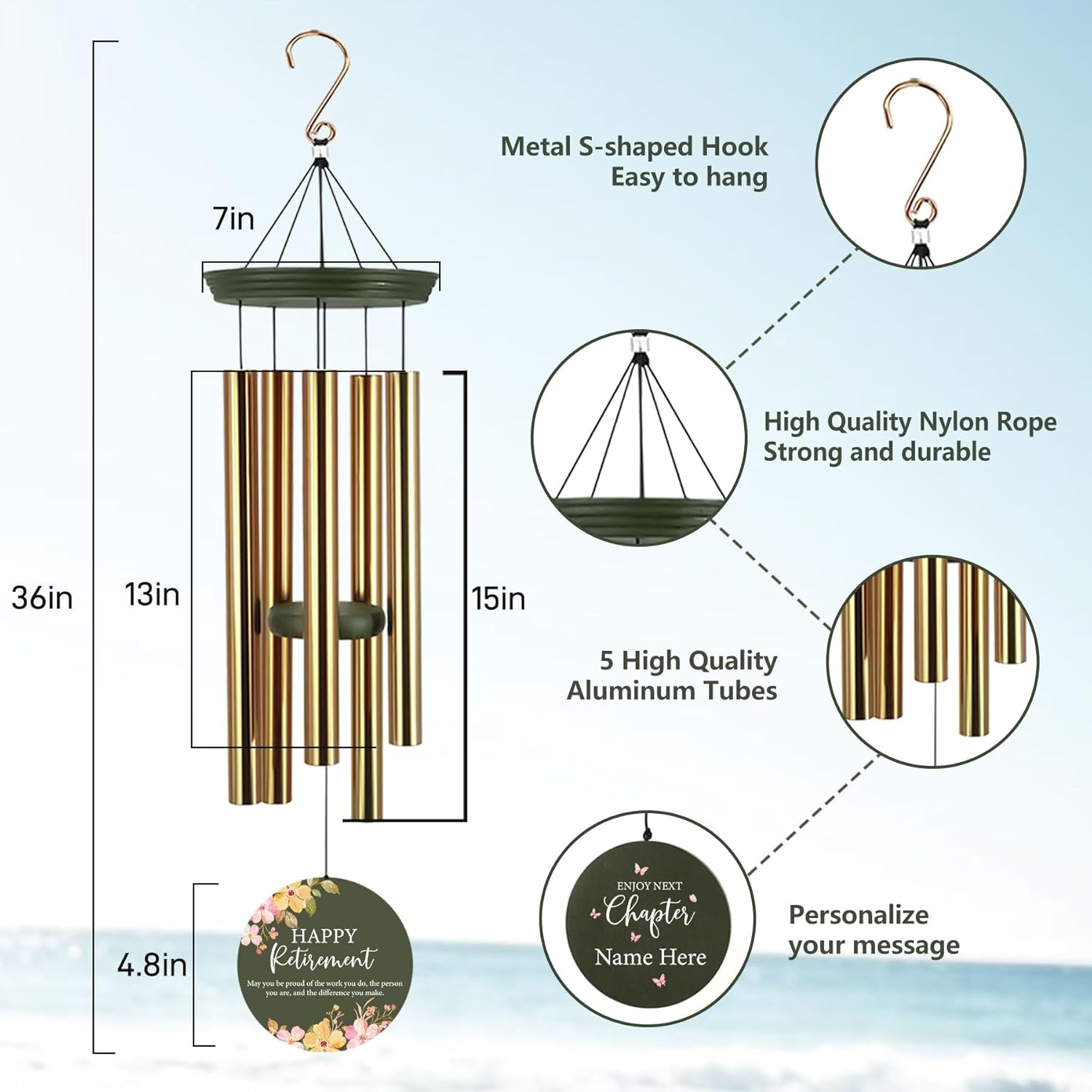 ASTARIN Happy Retirement Wind Chime 2025, Going Away Gift Ideas Retire Decorations, Personalized Wind Chimes Retirement Gifts for Men/Women, Best Retire Gifts for Coworker