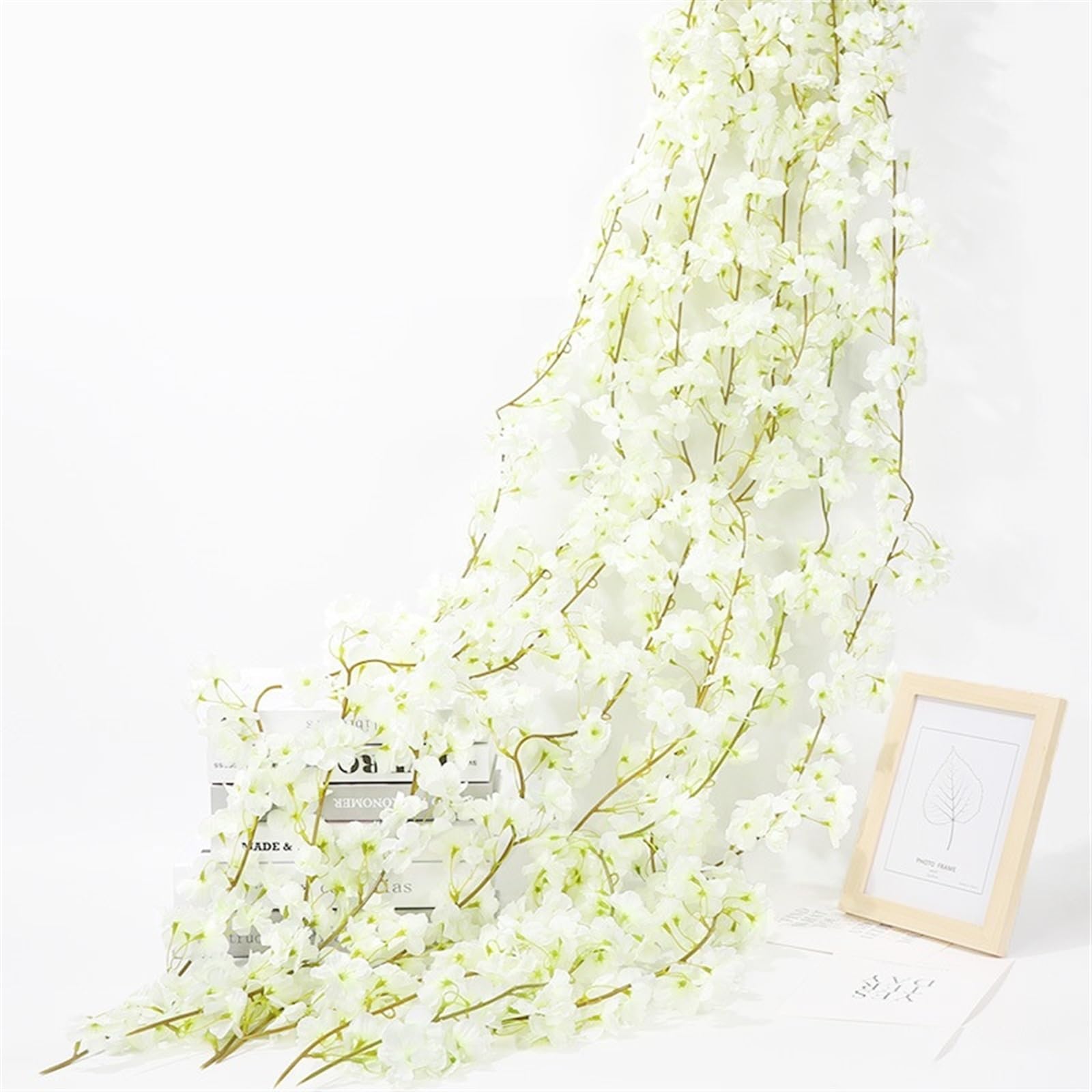 NDSJAIE Artificial Flower Vine 180cm Artificial Flowers Cherry Blossom Sakura Garland Wedding Arch Garden Backdrop Home Party Decoration Silk Fake Plants Vine For decoration(1.8m-white)