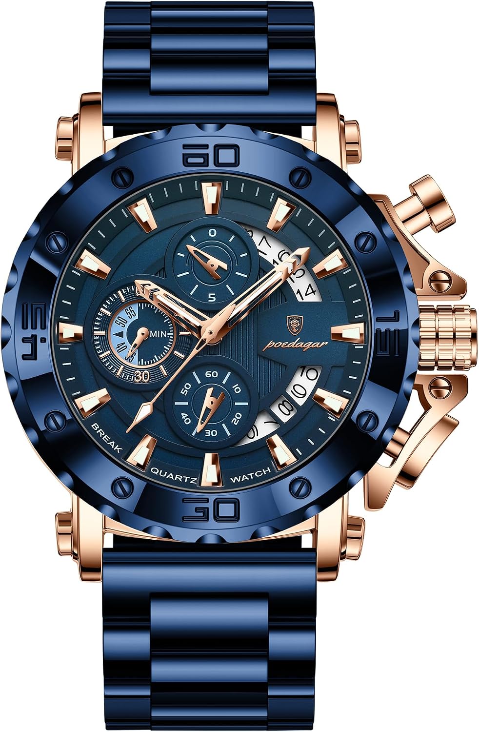 Poedagar Luxury Watch for Men Calendar Luminous Waterproof Business Man Clock Male Chronograph Stainless Steel Men's Quartz Watches