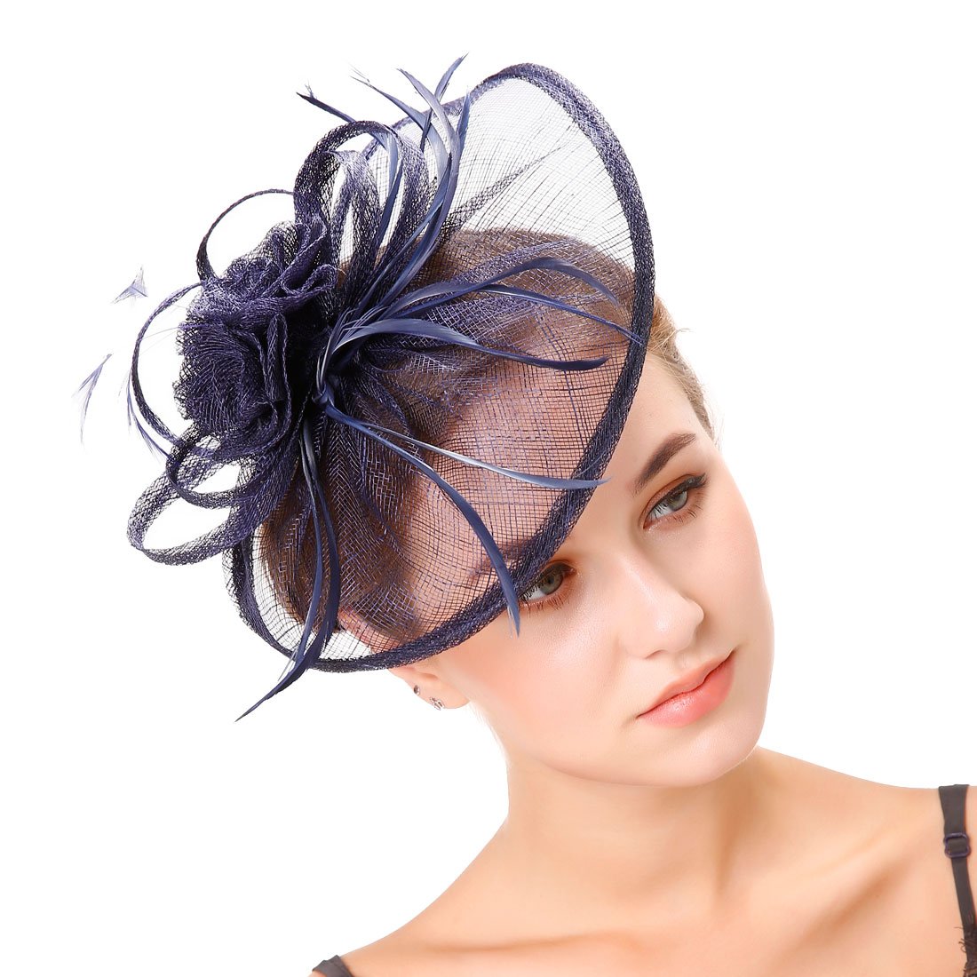 Ulalaza Women's Fascinators Hat Hair Clip Feather Wedding Bridal Cocktail Hat Derby Church Banquet for Girls