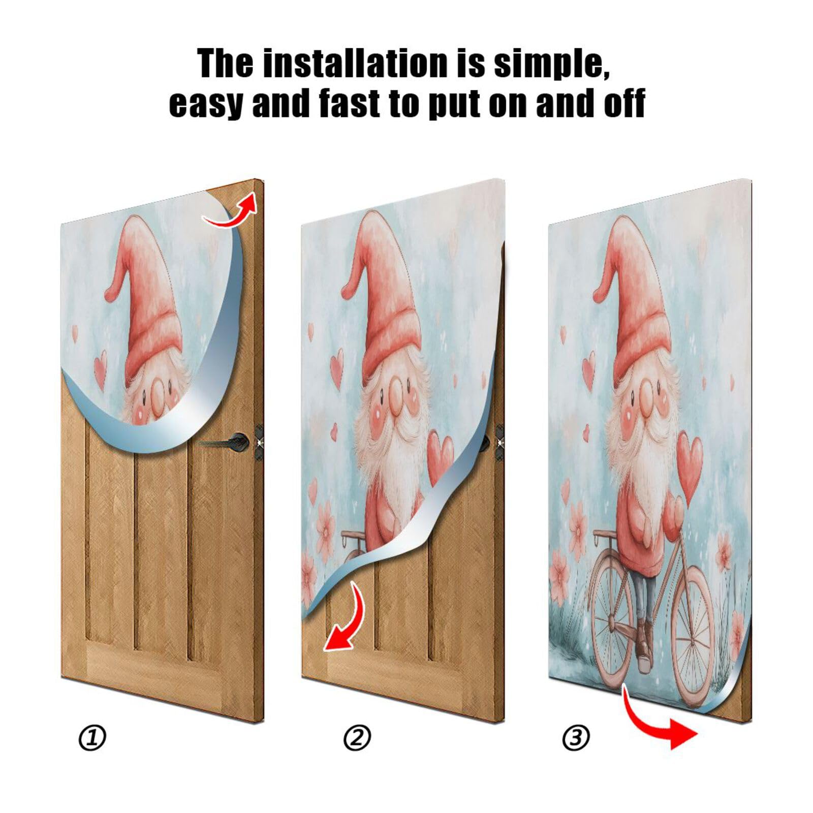 FLildon Valentine's Day Gnome Riding Heart Road Door Cover Decoration, Party Accessory Porch Decor for Festive Ornament Room Door Covers 35 x 79 Inch