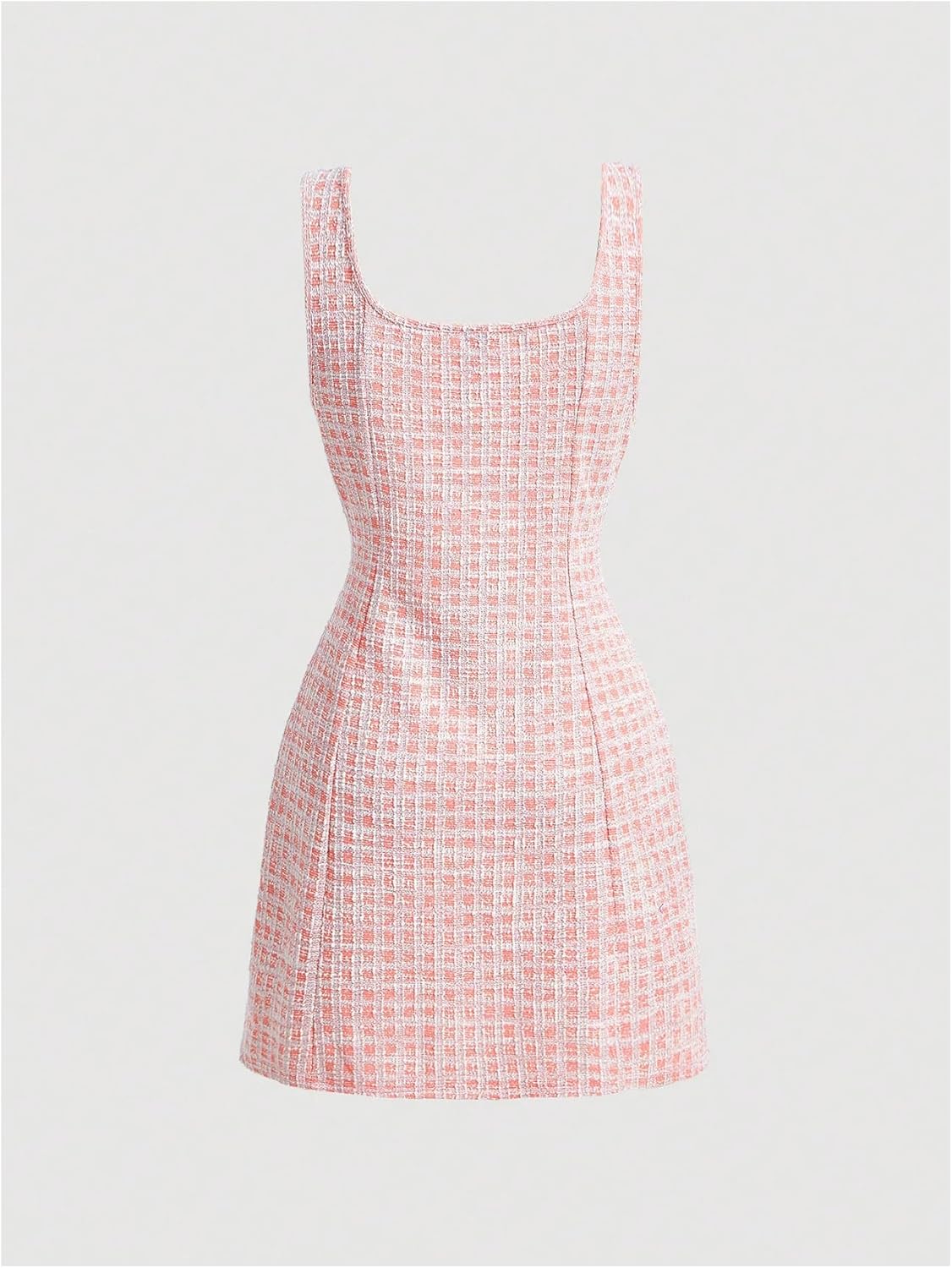 Floerns Women's Plaid Tweed Dress Sleeveless Square Neck Elegant Work Mini Dress