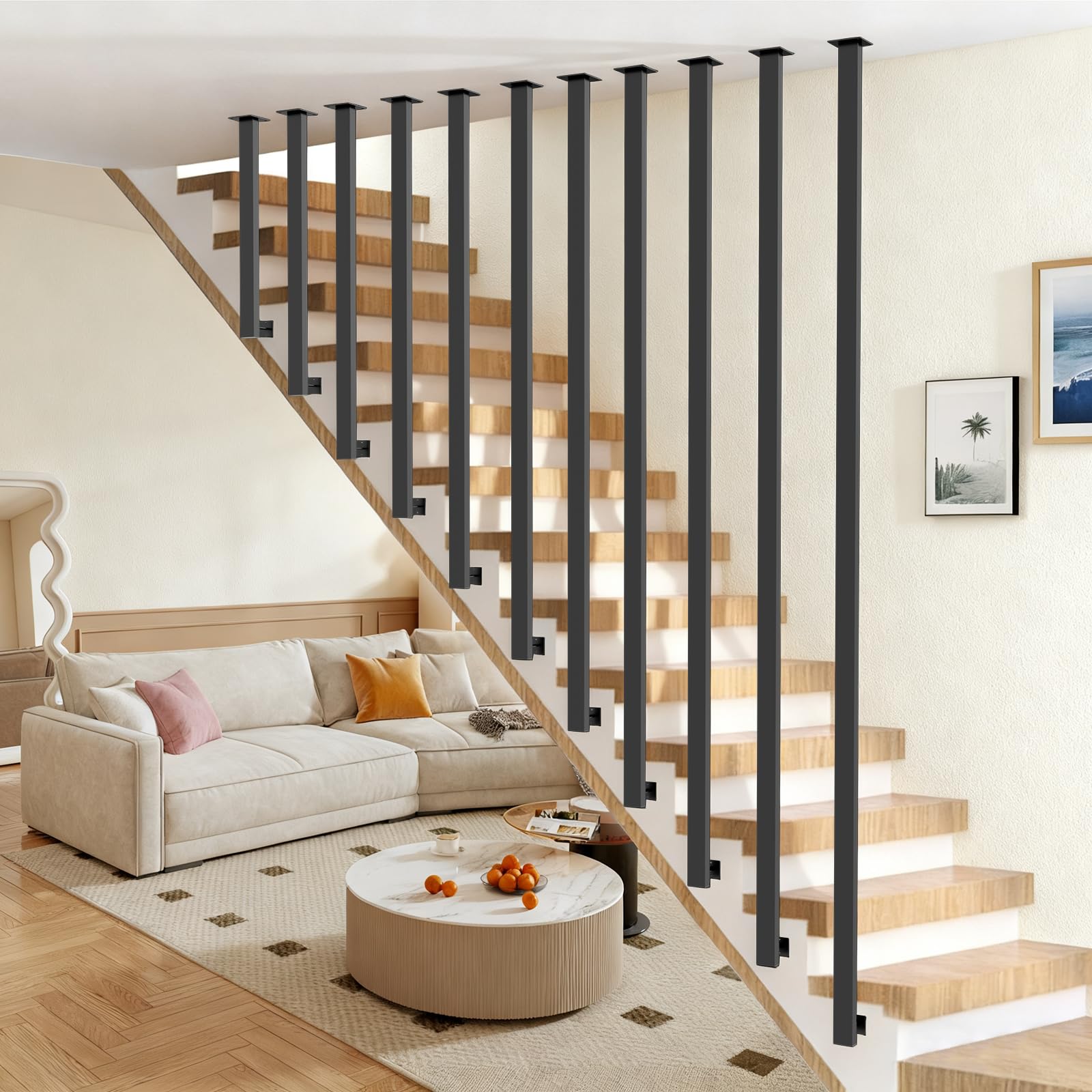 Escalera de barandilla, barandilla de escalera interior, pasamanos negro, barandilla de escalera, se puede empalmar barandilla de escaleras, barandilla para pasillos (L, L-140CM)
