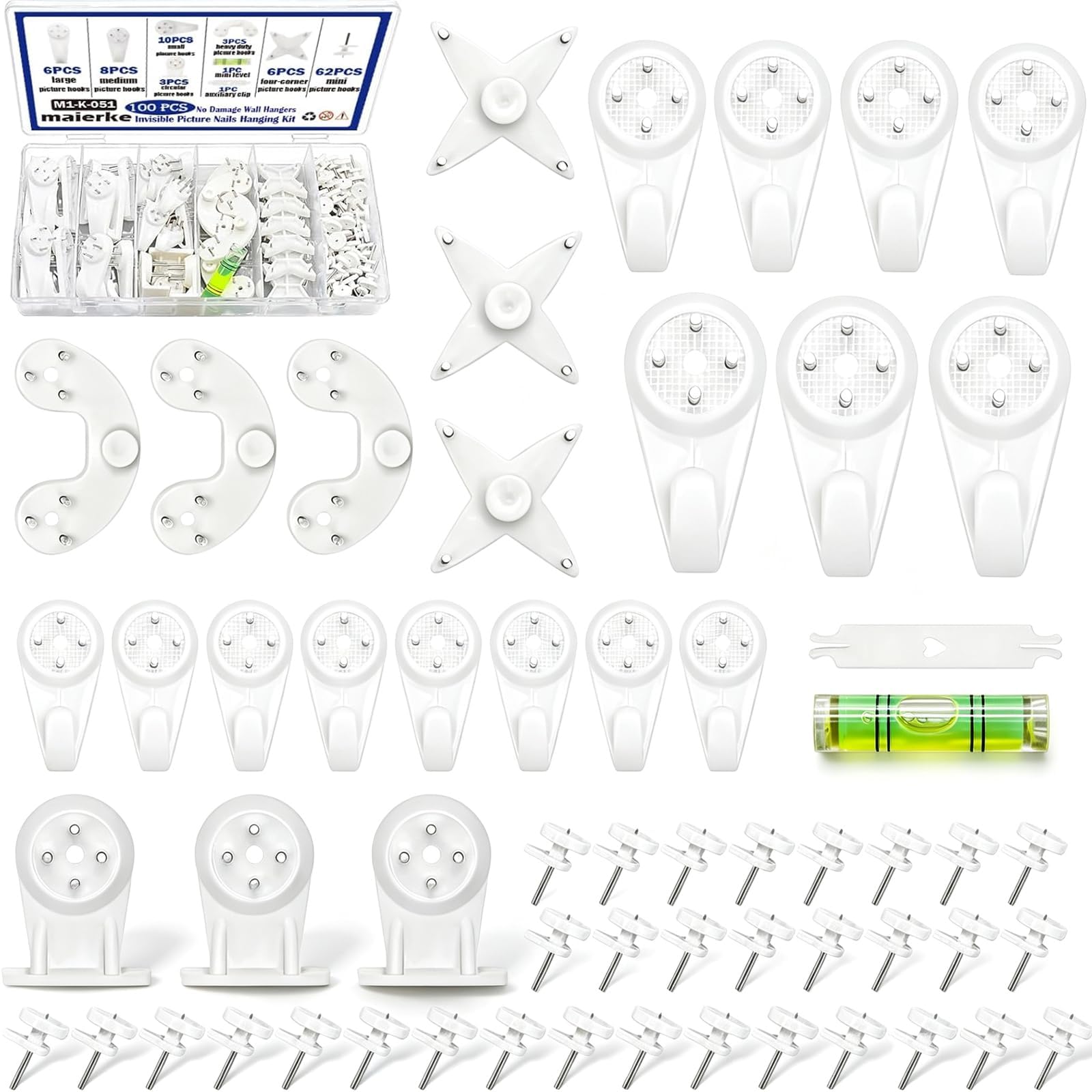 100PCS Picture Hanging Kit,Picture Hangers Concrete Wall Hooks Cinder Block Wall Hangers,Picture Hangers for Concrete Walls,Hardwall Hangers for Photo Frame,Canvas,Clock, House Decoration