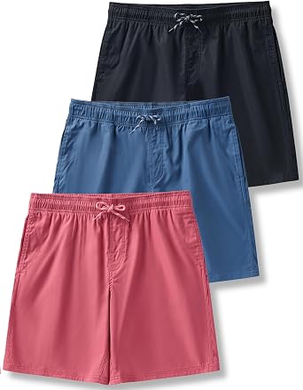 Liberty Pro 3 Pack Mens 8" Chino Walking Shorts | Pull On, Elastic Waist, Drawstring, Pockets, Relaxed Fit, for Golf Casual Lounge Weekend