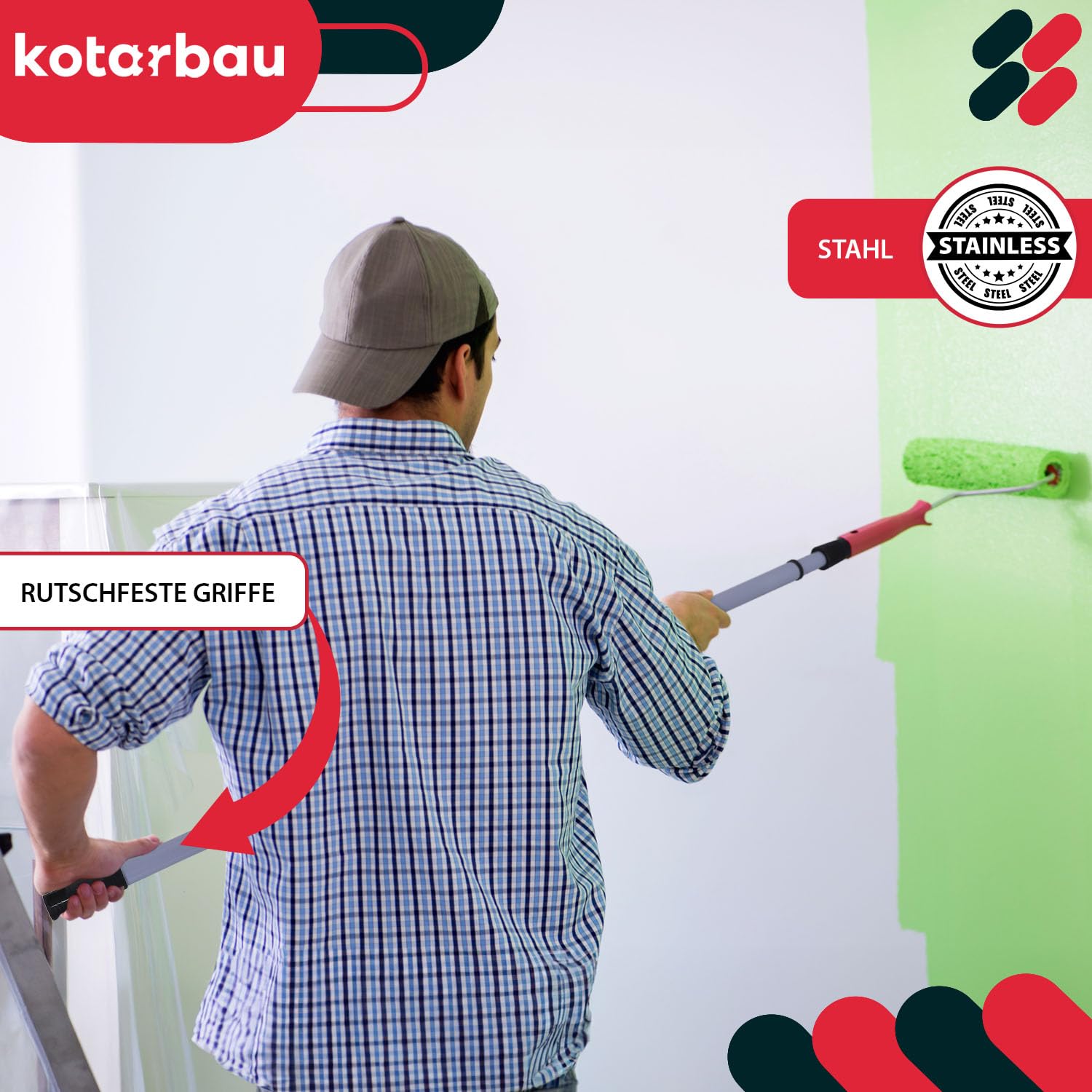 KOTARBAU® Palo Mango telescópico de Acero, Palo Extensible de 150 a 300 cm, Mango para Rodillo de Pintura, Barra telescópica, Amarillo