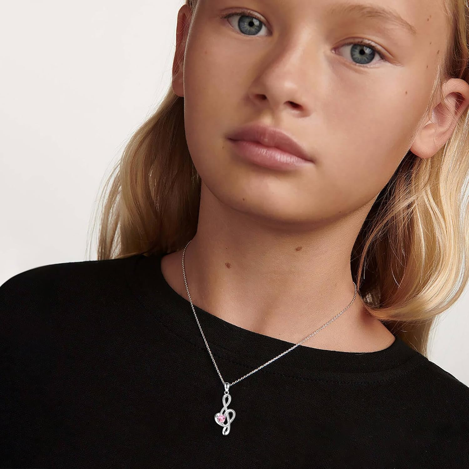 Birthstone Music Note Pendant Necklace 925 sterling silver for Music Lover-Treble Clef Necklace Music Teacher Appreciation Gifts