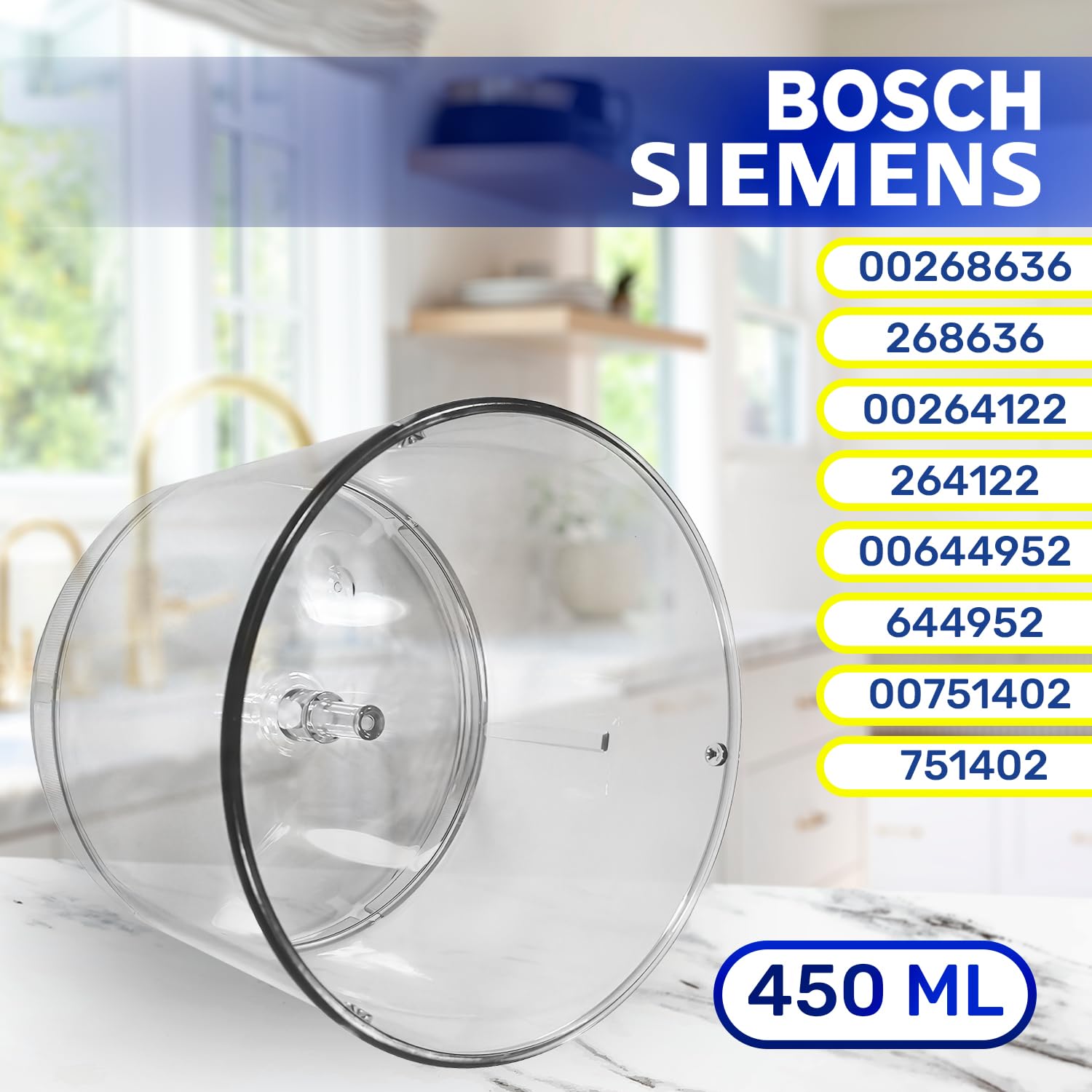 MONTERAL Ciotola per Frullatore a Immersione 450 ml con Codice Originale 00268636 12052085 per Bosch per Siemens - Garanzia di 10 Anni