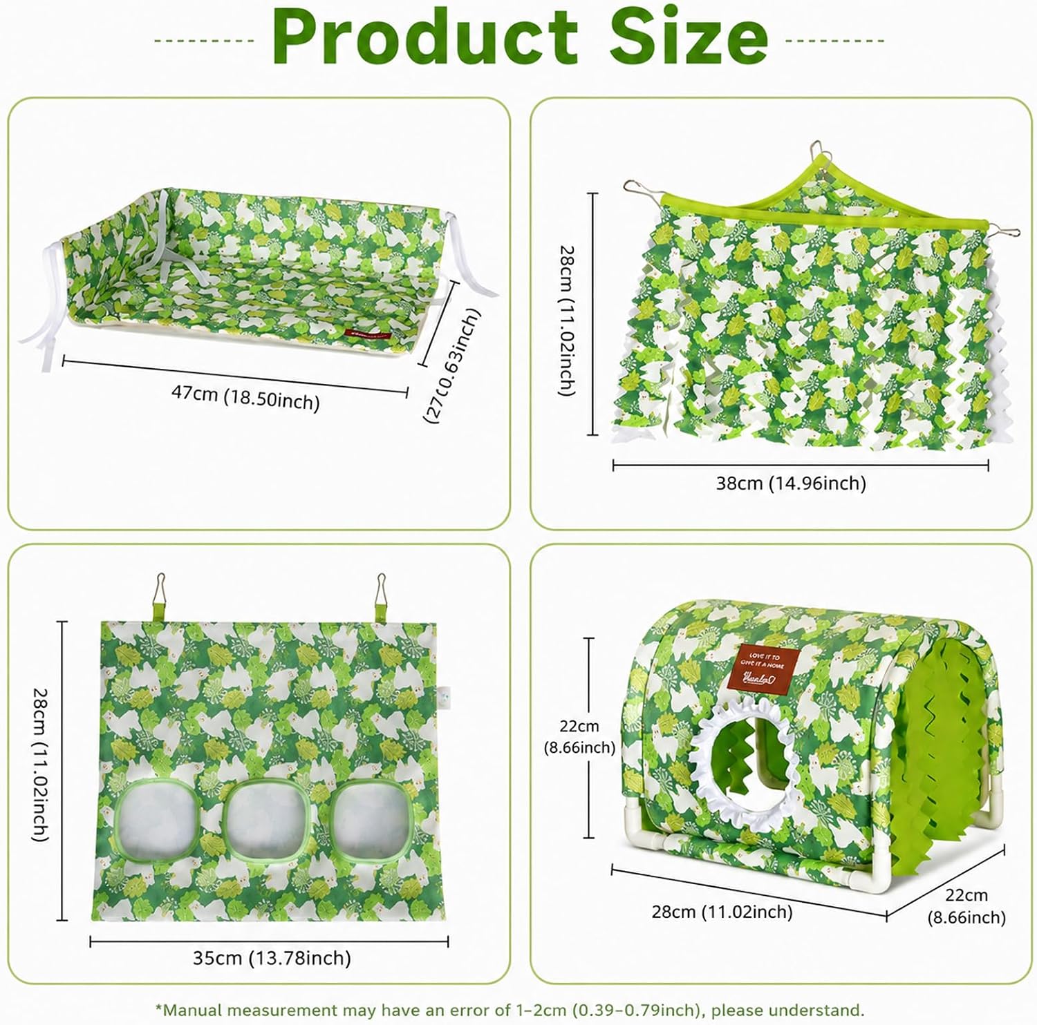 4 Pack Guinea Pig Hideout Tunnel & Corner Hide & Hay Feeder Bag&Mat | Machine Washable, Breathable, Small Animal Hides Set for Bunny, Chinchilla, Rabbit, Ferret