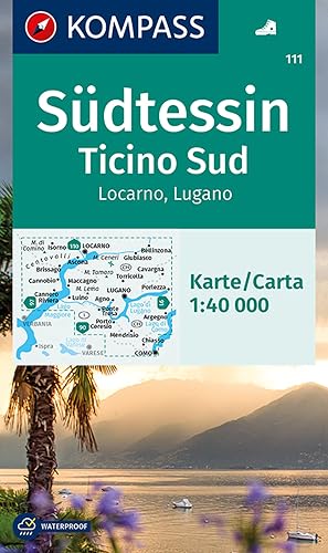 Carta escursionistica Kom 111. Südtessin - Ticino Sud - Locarno - Lugano: markierte Wanderwege, Hütten, Radrouten