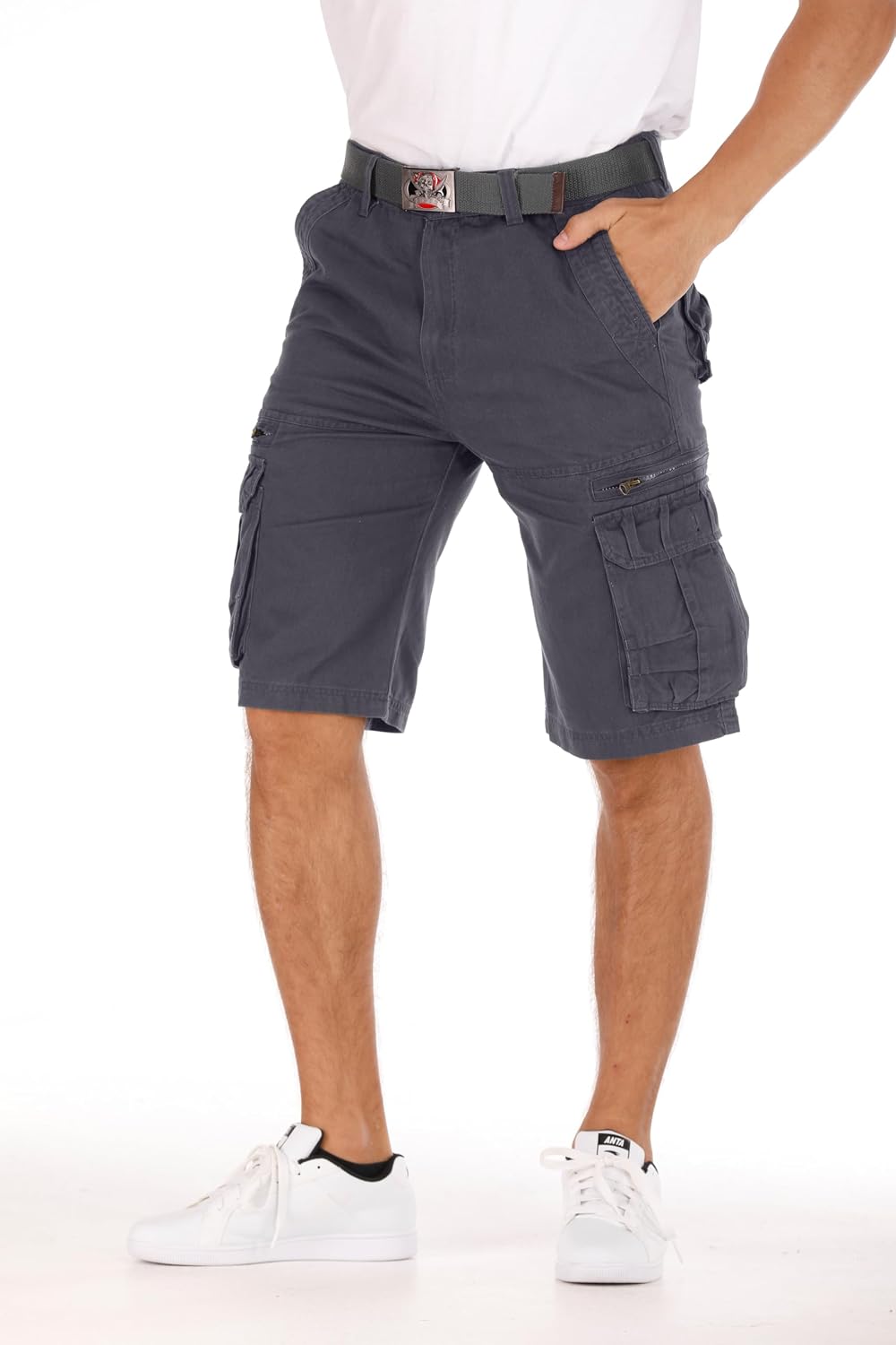 Men's Lightweight Multi Pocket Casual Outdoor Twill Cargo Shorts with Zipper Pockets with 8 Pockets No Belt