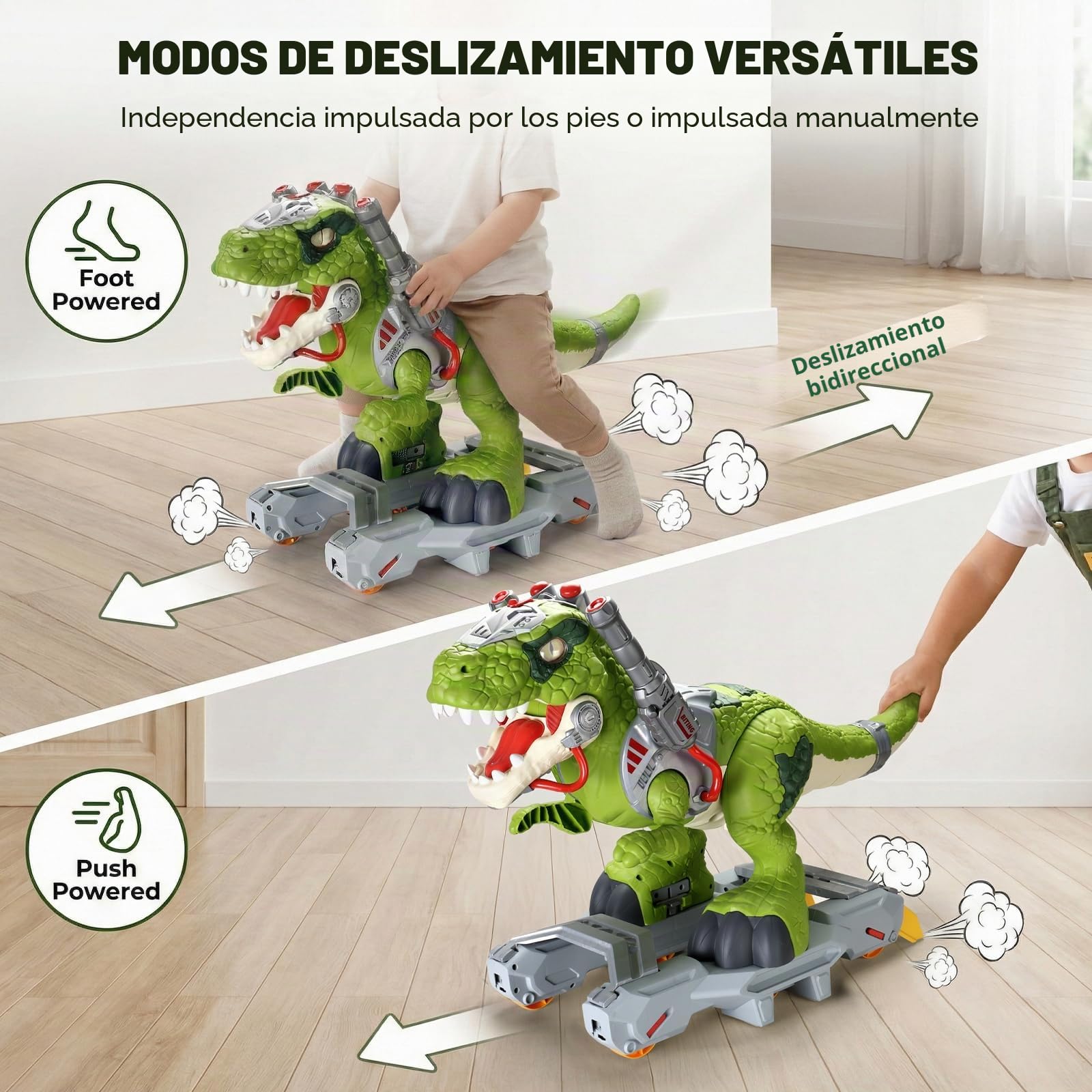 lerrbo Coches para montarse en Forma de Dinosaurio para niños, Juguetes eléctricos para Lactantes con música, luz y Humo, patinetas para niños en Edad Preescolar y caminadores