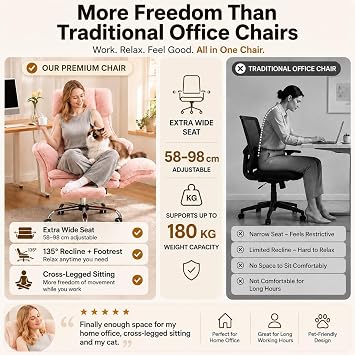 Big and Tall Office Chair, Ergonomic Executive Desk Chair with Foot Rest, Wide Seat Cross Legged Chair, High Back Reclining Home Office Chair, Teddy Fleece Computer Chair with Flip-Up Armrests, Beige