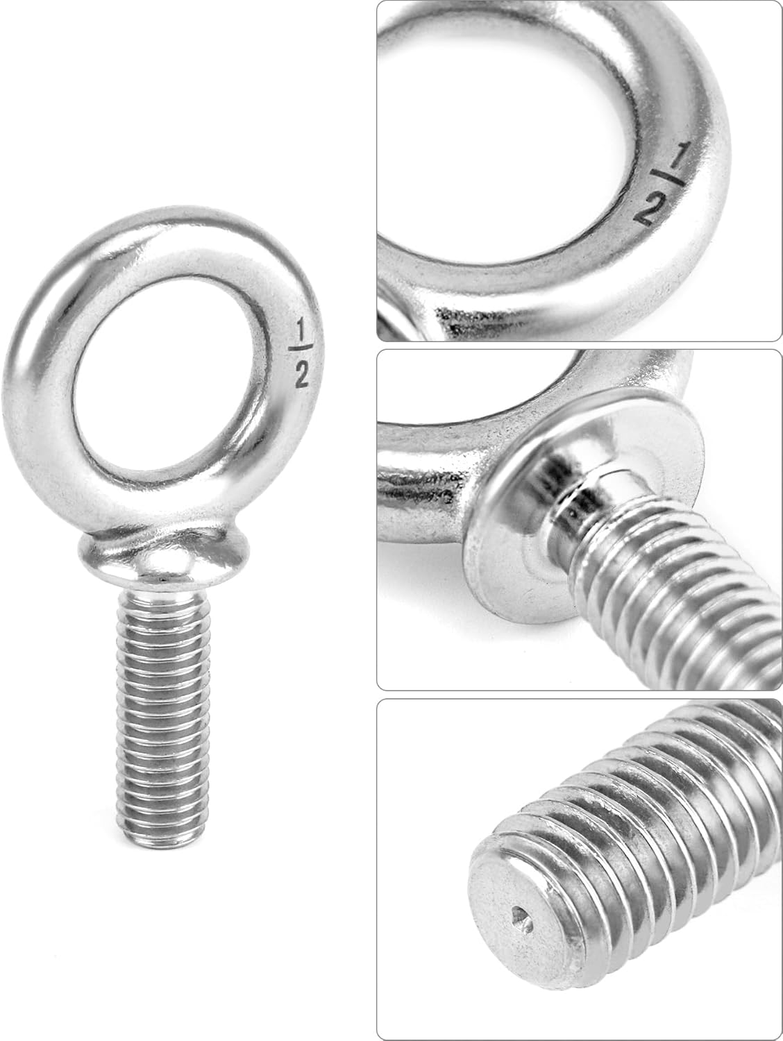 QWORK Eye Bolt, 20 Pack 1/2" -13 x 1-1/2" Marine Grade Stainless Steel Lifting Ring Threaded Eyebolt Machinery Shoulder Eyebolts