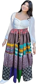 Women's Purple Patchwork Maxi Skirt – Boho Flared Skirt S/M