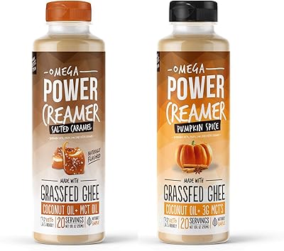 Omega PowerCreamer - Keto Coffee Creamer Sweet Pack - Pumpkin Spice & Salted Caramel - Grass-fed Ghee, MCT Oil, Organic Co...