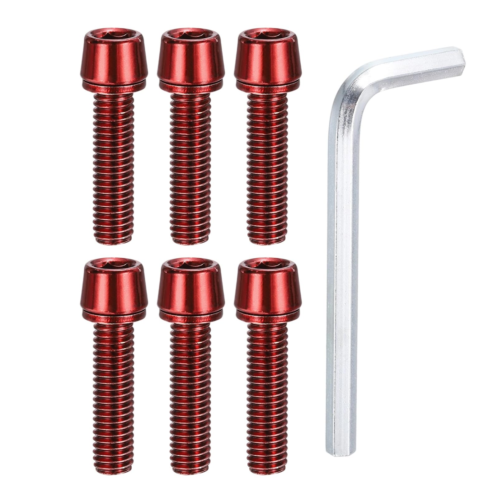 PATIKIL M5 x 20mm Bike Stem Bolts Screws, 6pcs Hex Tapered Bolt Screw with Washers and Wrench for BMX MTB Road Bike Bicycle Stem, Red โ image 1