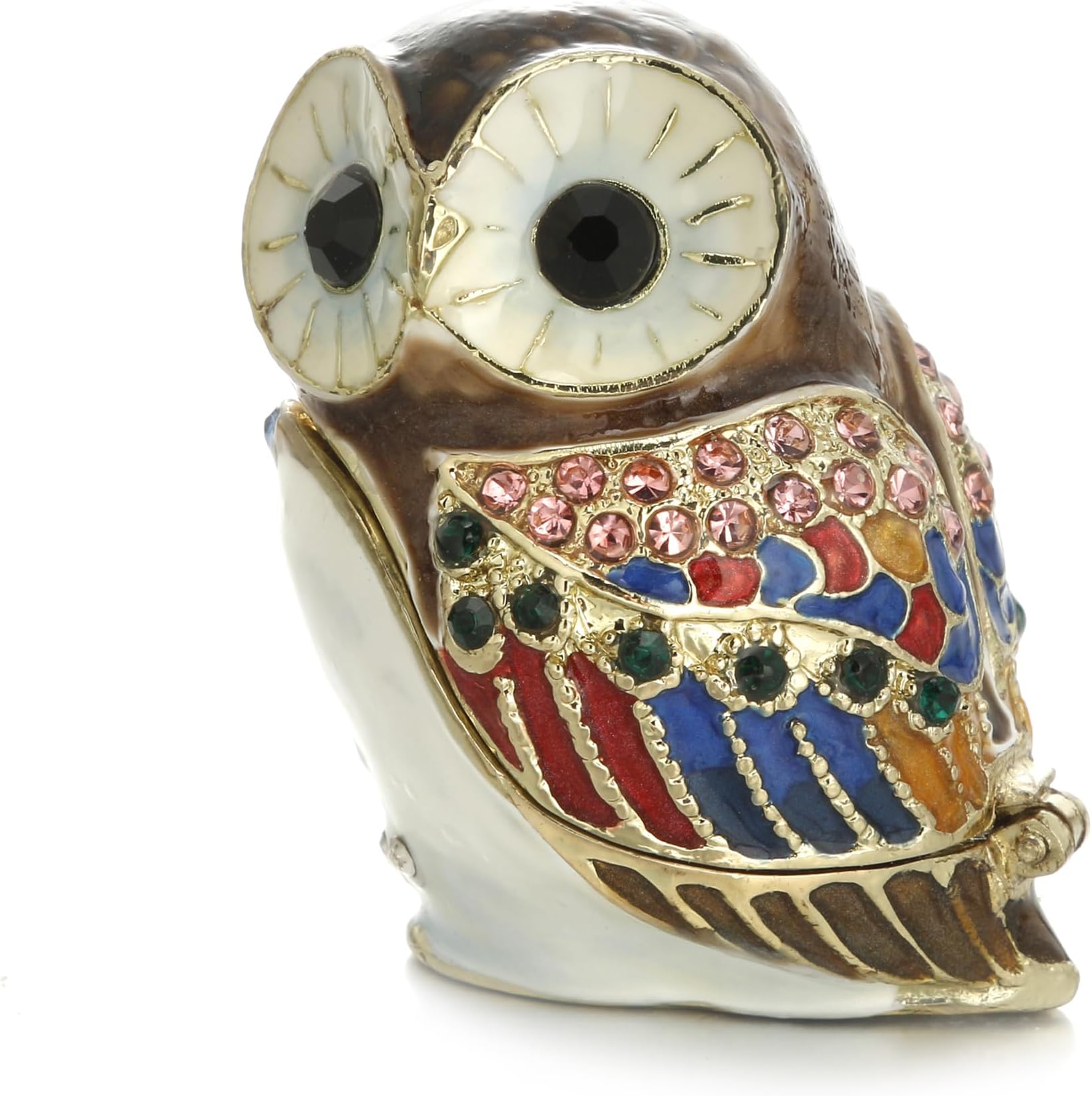 Hand Painted Enamel Mini Owl Trinket Box, Hinged Unique Ring Necklace Jewelry Organizer, Classical Bejeweled Storage, Figurine Collectible Keepsake Home Decor