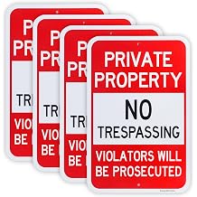 4 Pack Large Private Property No Trespassing Sign, Violators Will Be Prosecuted, 18"x 12" .040 Rust Free Aluminum Reflective, UV Protected and Weatherproof