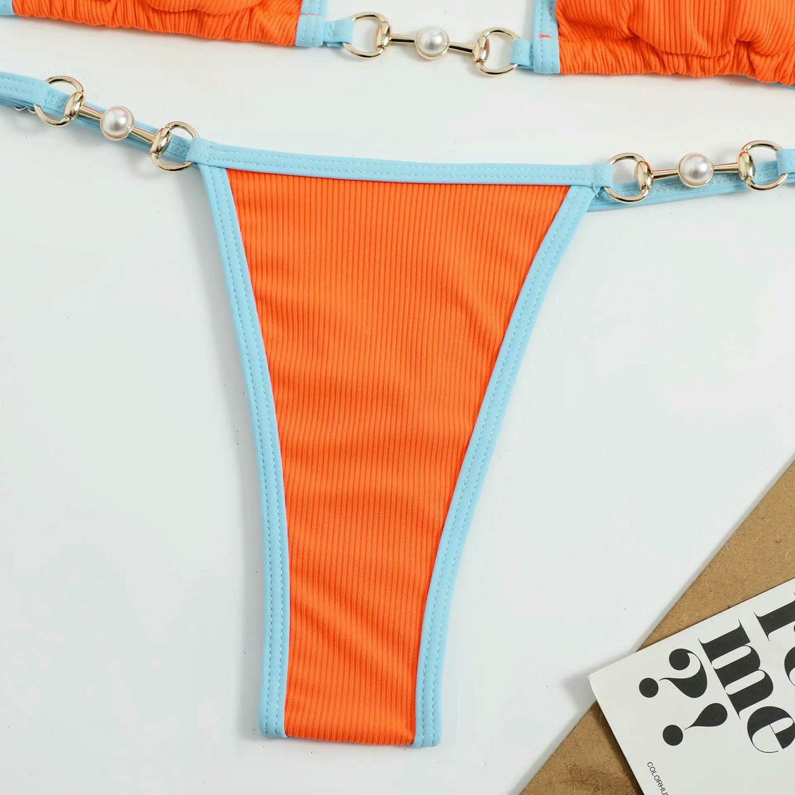 Damskie prążkowane bikini z nylonu, poliestru i elastanu | Wielokolorowe wiele rozmiarów na wakacje na basenie na plaży