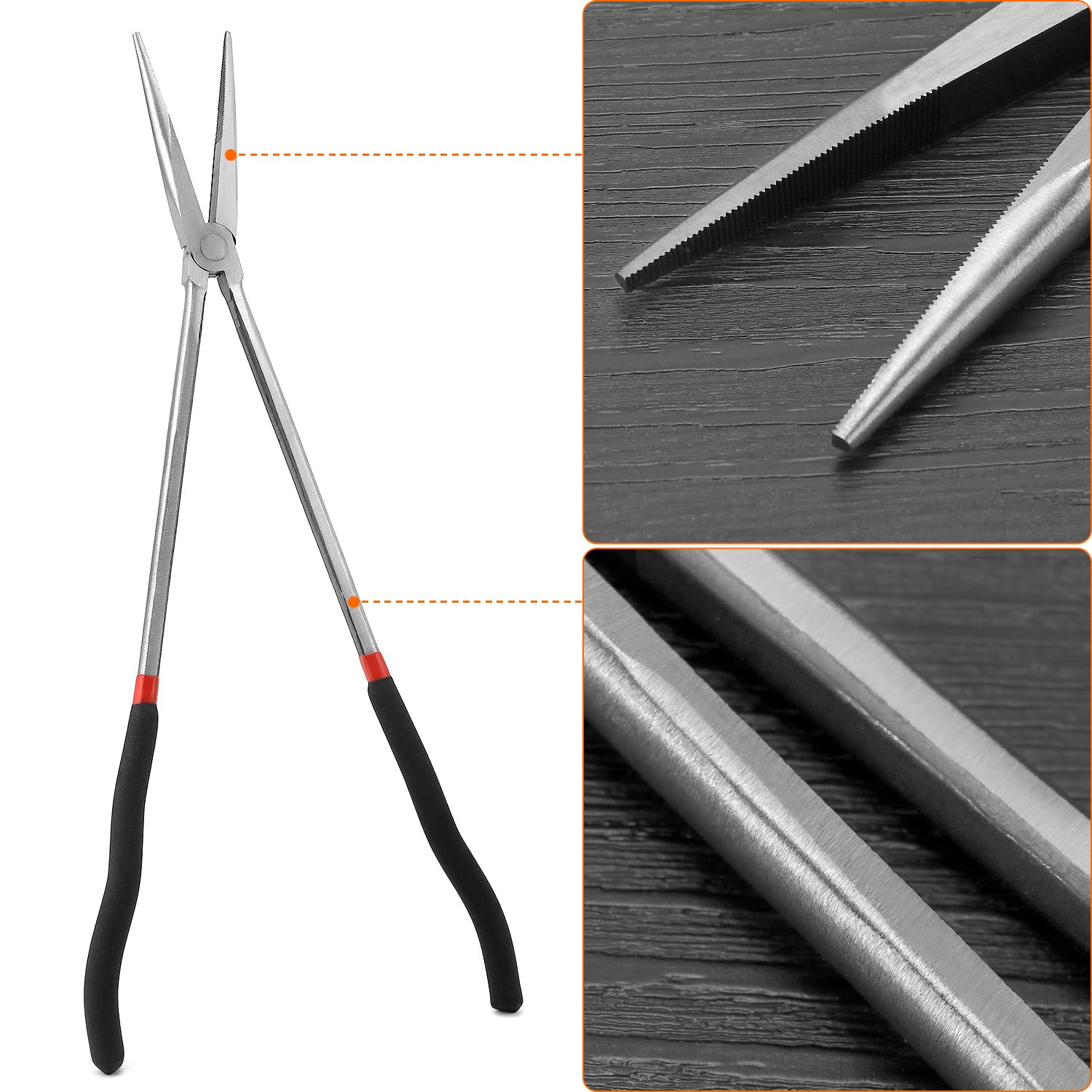 QWORK® Pinza a becchi extra lunghi dritta 400 mm, acciaio di alta qualità, manici antiscivolo, pinza multifunzionale